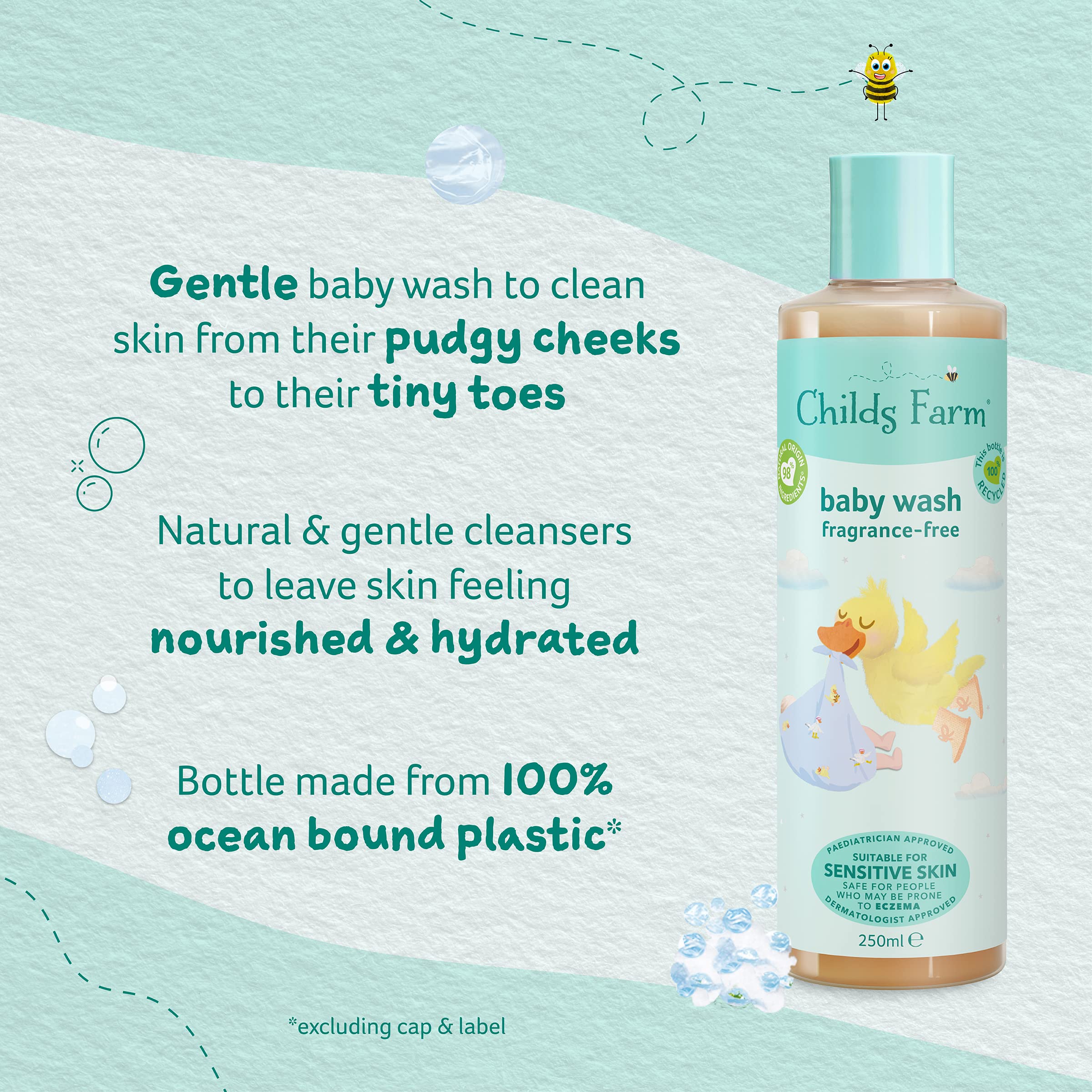 Childs Farm Fragrance-Free Baby Body Wash for Newborns - Gentle Cleansing for Dry, Sensitive & Eczema-Prone Skin, 250ml - Perfect for Daily Bath Time & Sensitive Skin Care