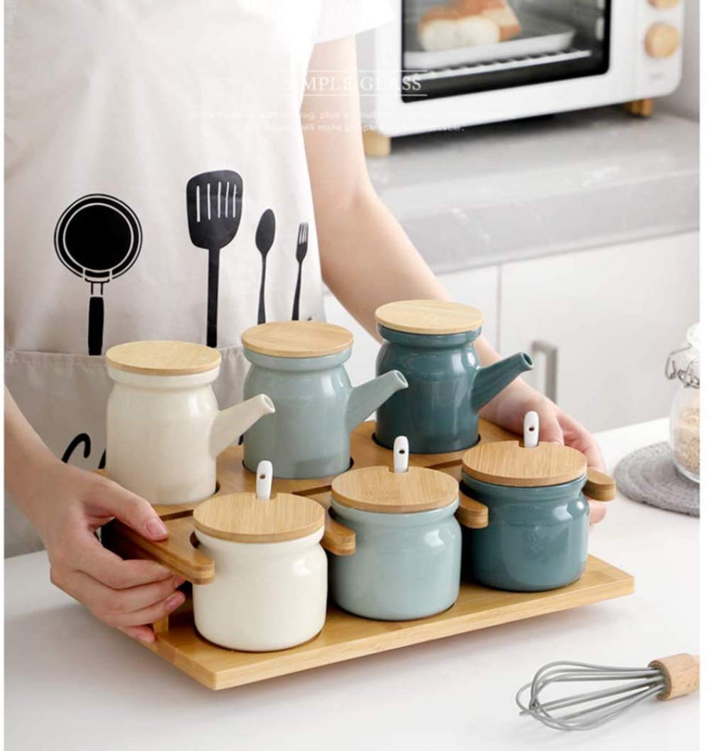 Premium Ceramic Oil Dispenser Bottle Set - 500ML Soy Sauce & Vinegar Cruet with Wooden Tray - Elegant Kitchen Condiment Dispenser for Olive Oil, Cooking Oil & Liquid Seasonings - Perfect for Home Cooking, Salad Dressing & Gourmet Meal Preparation