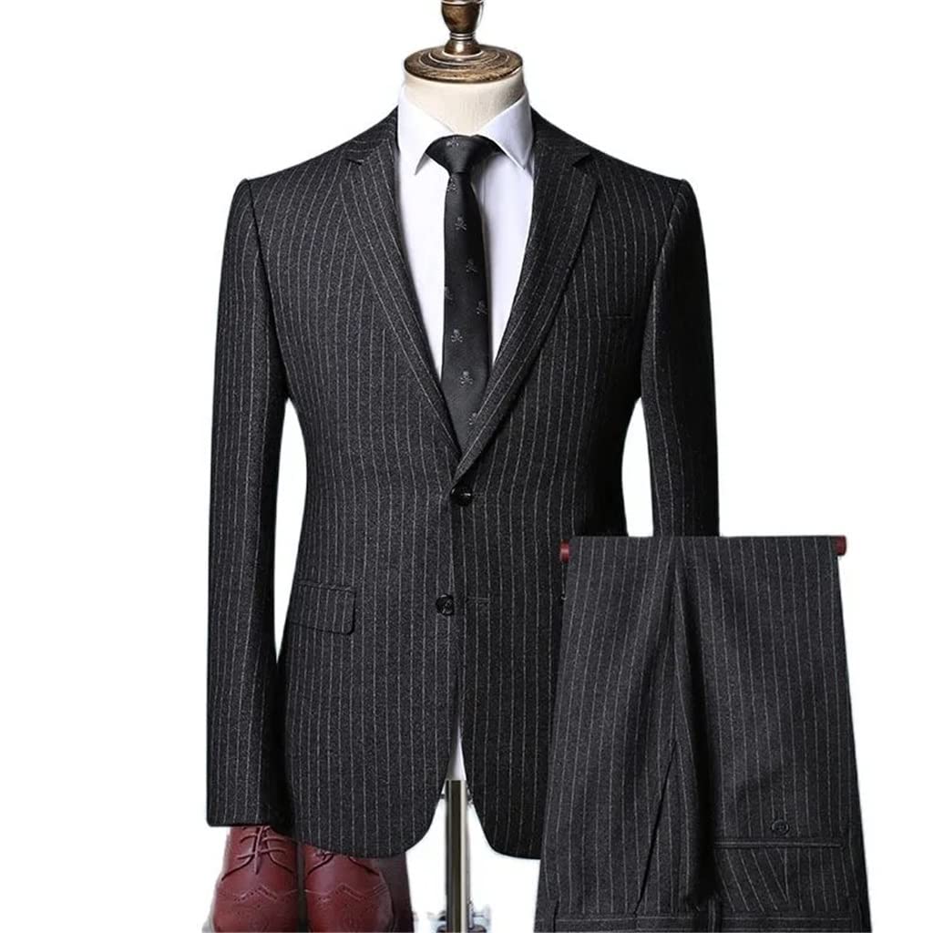 LHLLHL Vertical Stripes Business Casual Suit & Trousers Set | British Style Wedding Groomsmen Attire | Perfect for Office, Formal Events & Special Occasions