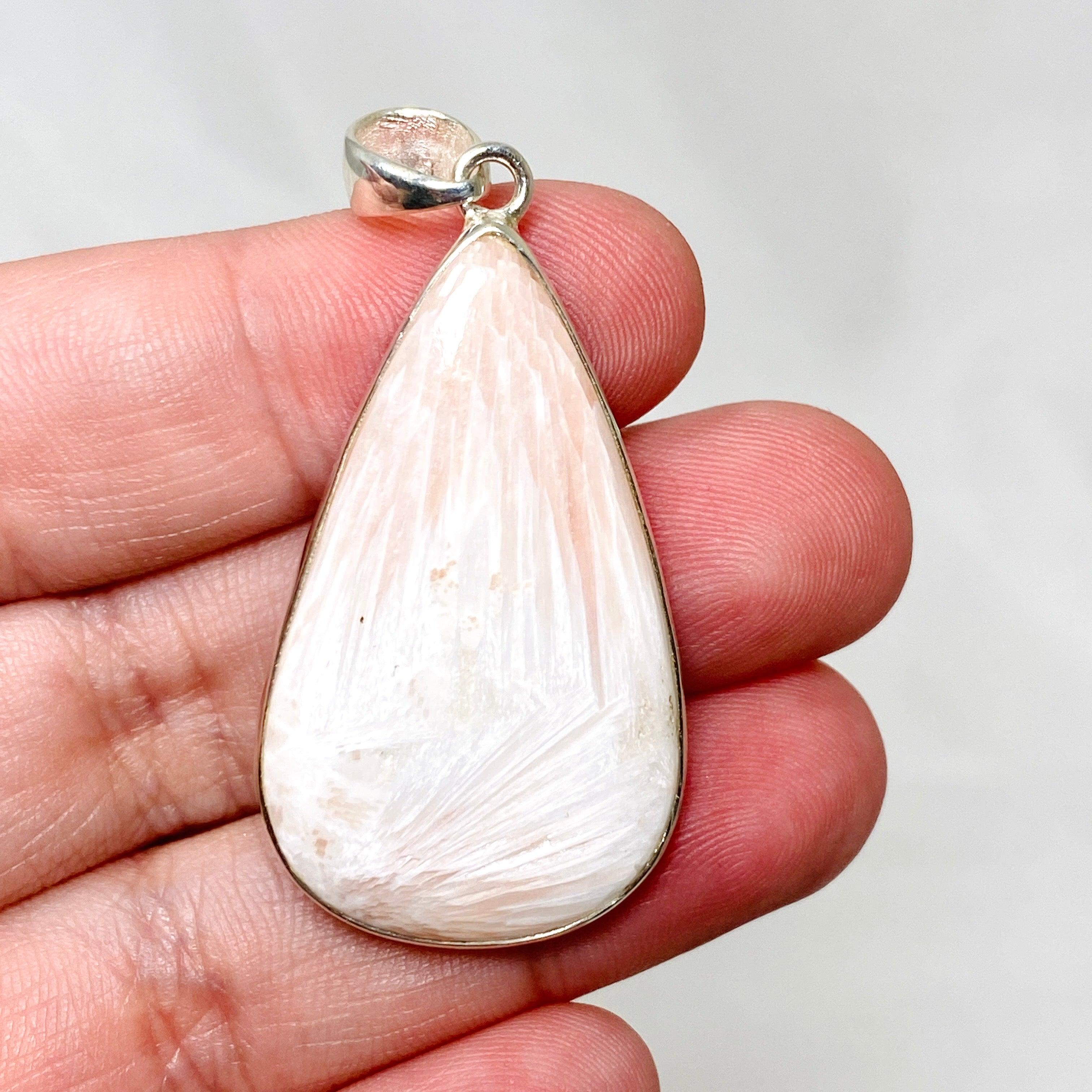 Natural Peach Scolecite Teardrop Pendant Necklace KPGJ4521 - Elegant Healing Crystal Jewelry for Meditation, Energy Balancing & Spiritual Gifts