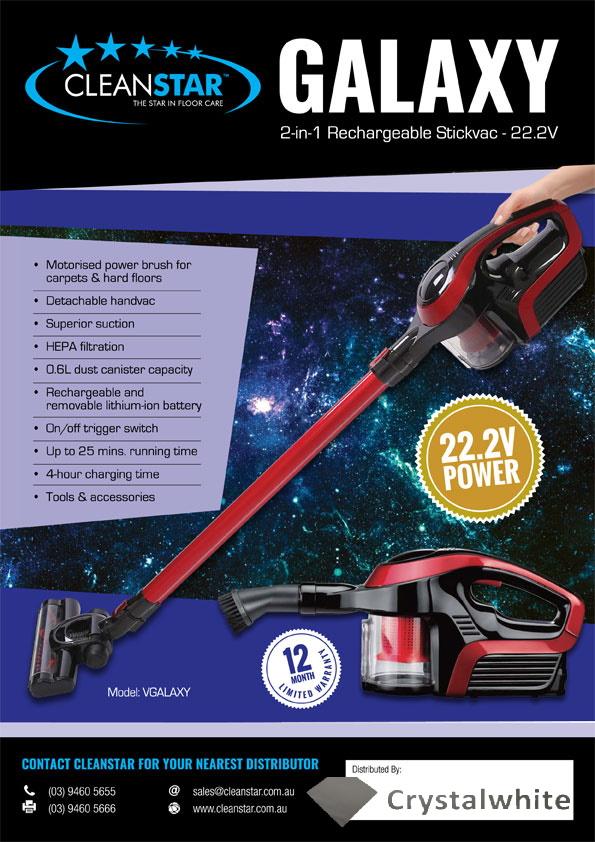 GALAXY 22.2V Rechargeable Cordless Stick Vacuum Cleaner - Powerful Lightweight for Hardwood Floors, Carpets & Pet Hair