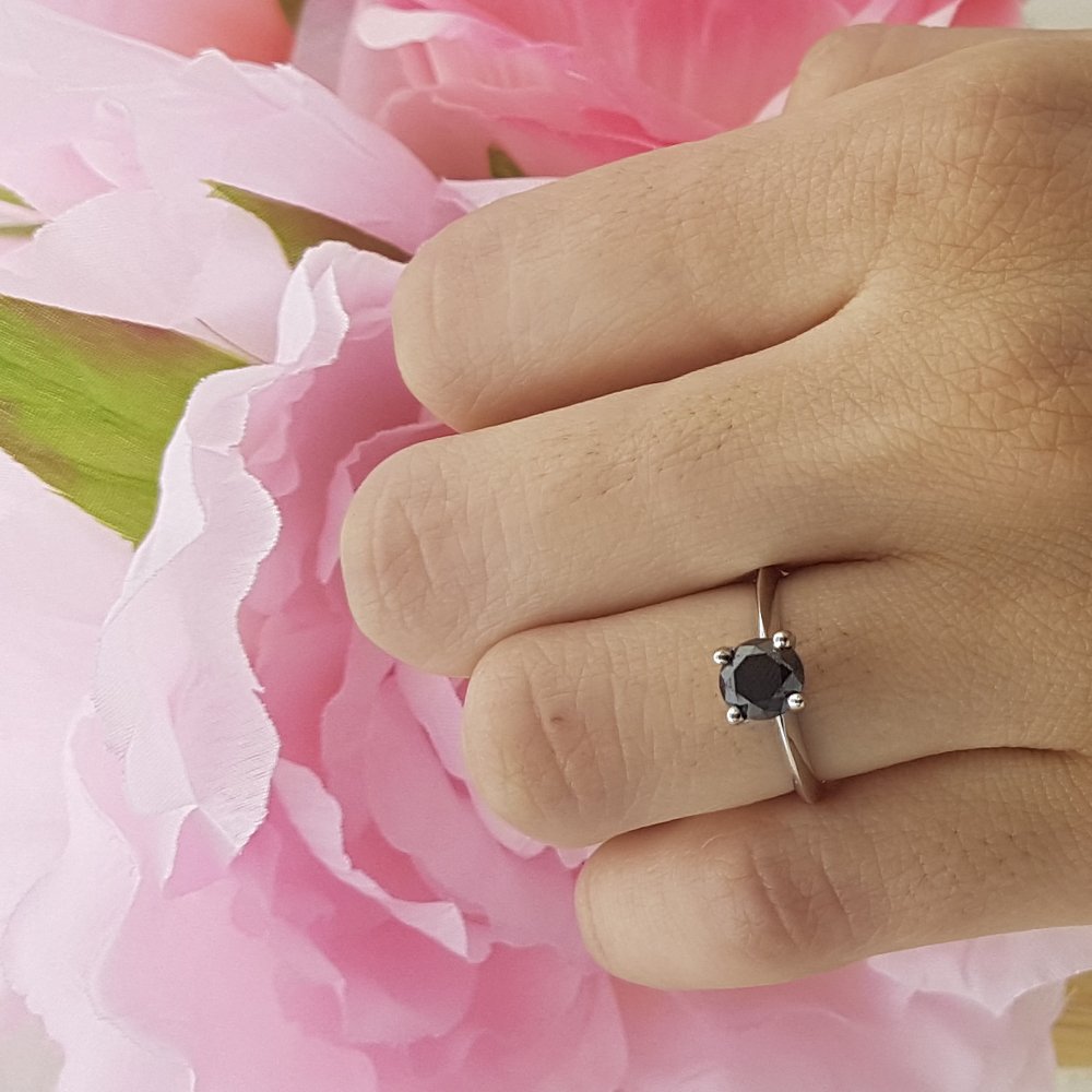 Dazzlingrock Sterling Silver Round Black Diamond Solitaire Engagement Ring for Women - Perfect for Bridal, Wedding, and Anniversary Gifts