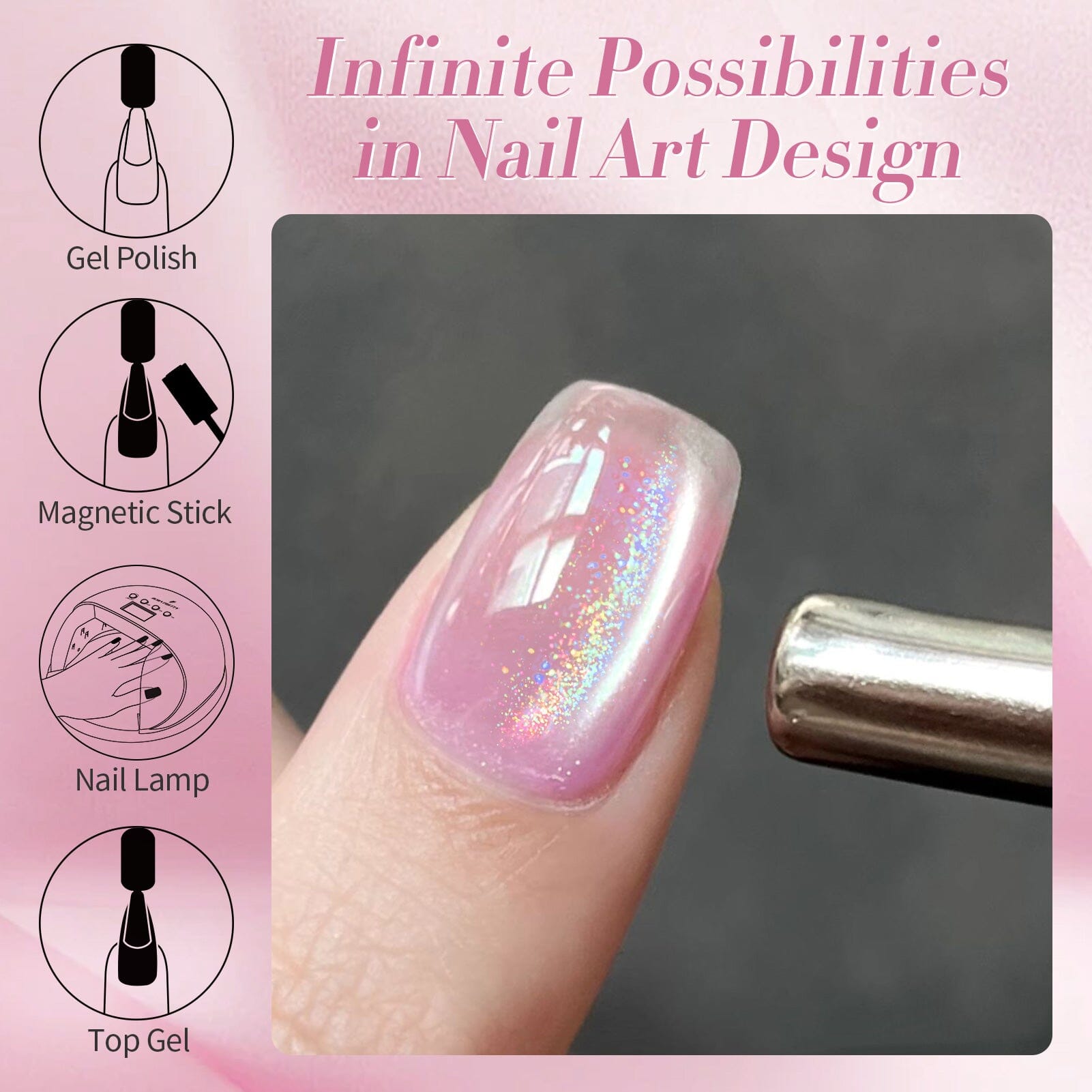 Pink Fantasy Rainbow Glass Cat Magnetic Gel Nail Polish 15ml - Long Lasting UV LED Soak Off Manicure for Nail Art & Salon Use