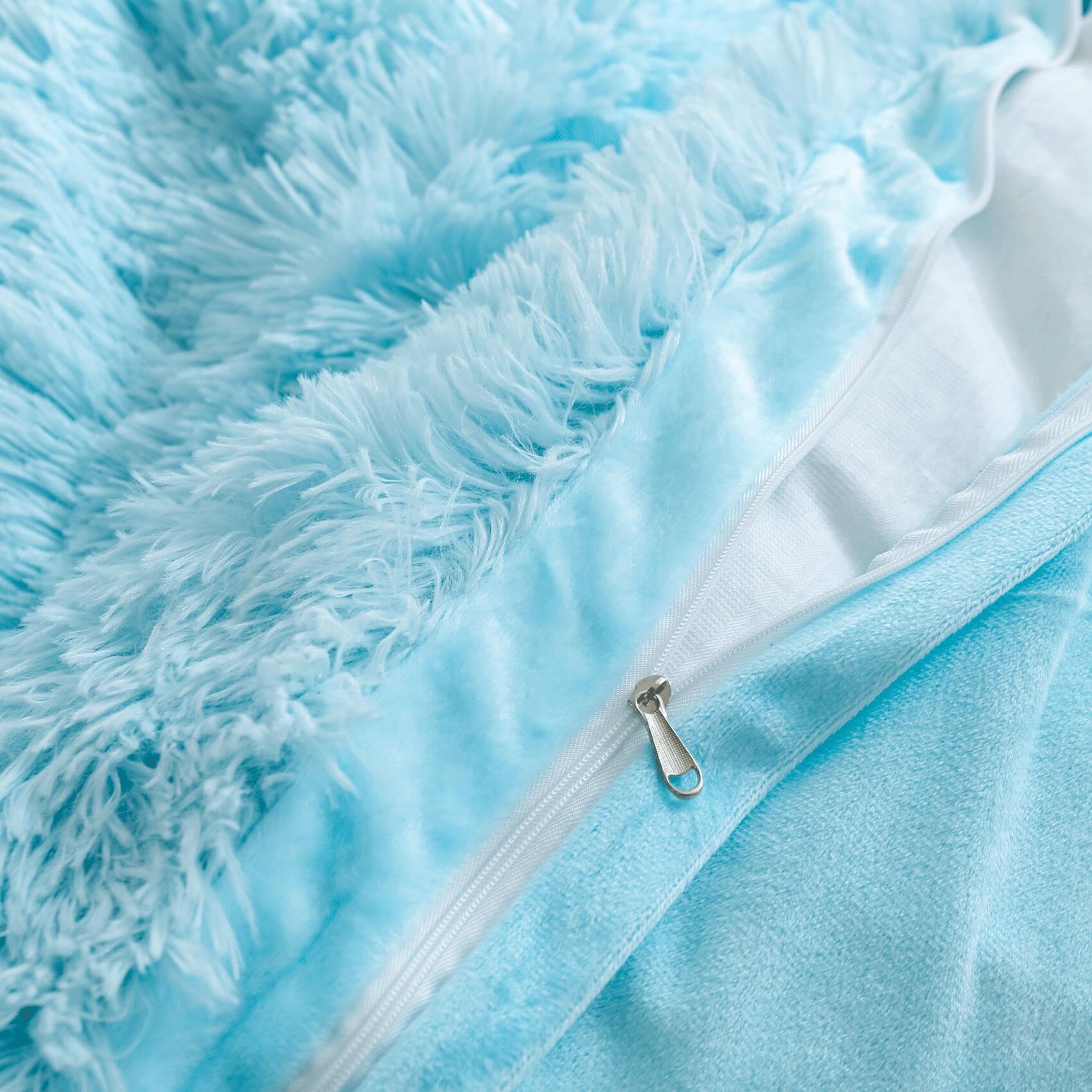 Soft Fluffy Blue Comforter Cover Queen Size - Plush Light Blue Bedding Set 3pc (1 Fuzzy Duvet Cover + 2 Faux Fur Pillowcases) Shaggy Blue Bed Set for Cozy Winter Nights - Perfect for Master Bedroom & Guest Room Decor (Blue, Queen)