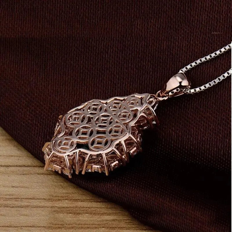 18Kt Rose Gold Natural Emerald Diamond Pendant Necklace for Women - Wedding, Anniversary & Special Occasion Jewelry Gift - Elegant Statement Piece for Bridal, Evening & Formal Events