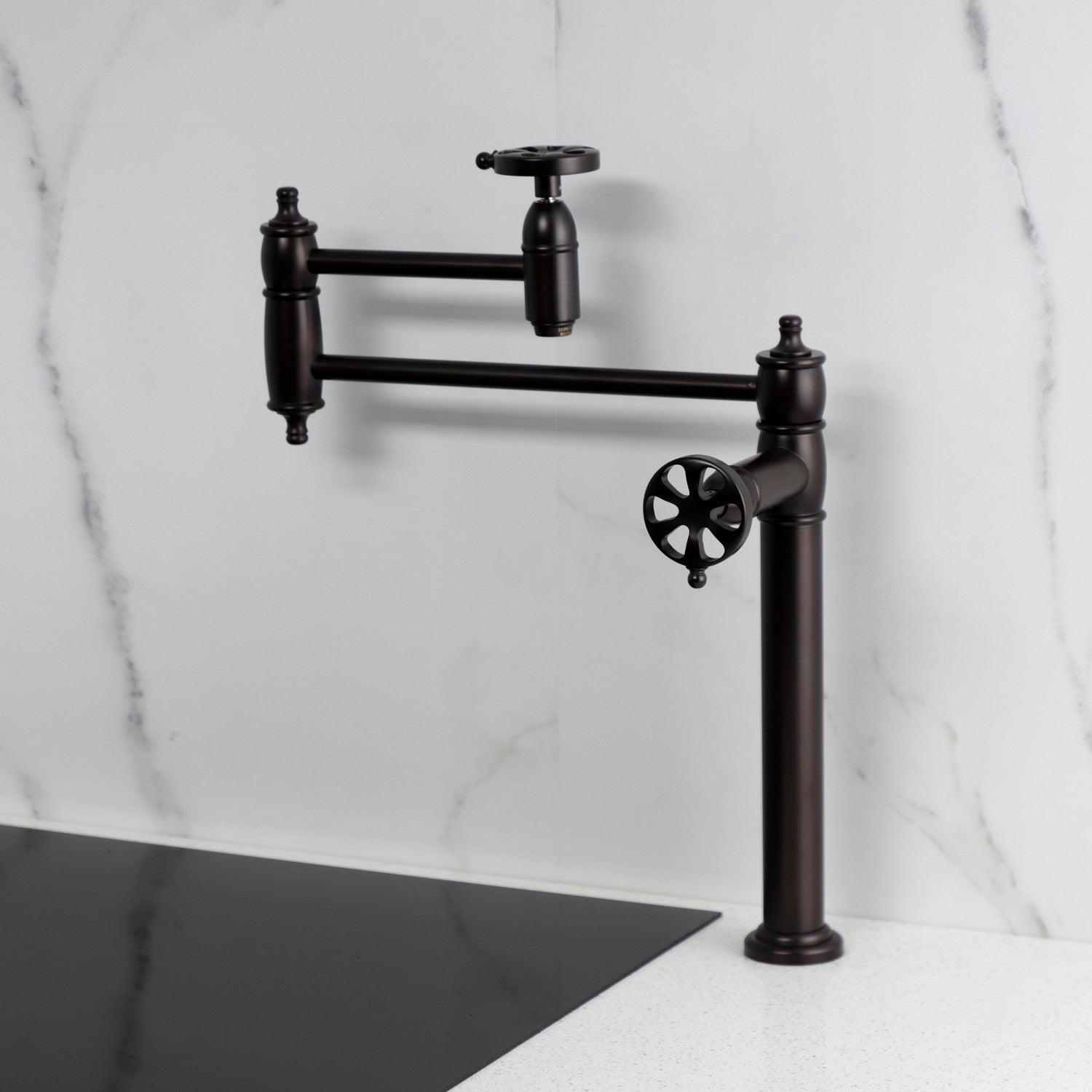 Belknap KS3705RX Oil Rubbed Bronze Two Handle Deck Mount Pot Filler Faucet - Perfect for Kitchen Sink, Stove & Cooking Area