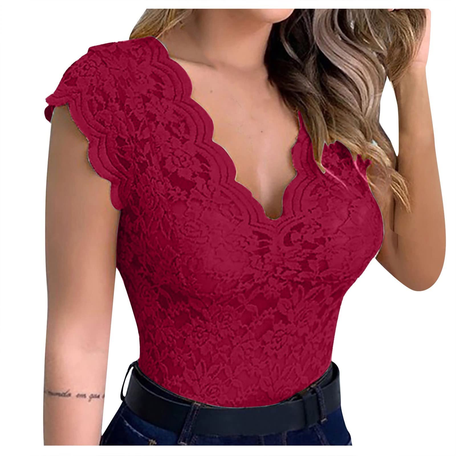 Sexy Lace V-Neck Lingerie Tank Top for Women - Slim Fit Crop Top with Solid Lace Design - Perfect for Date Night, Boudoir Photography & Romantic Occasions