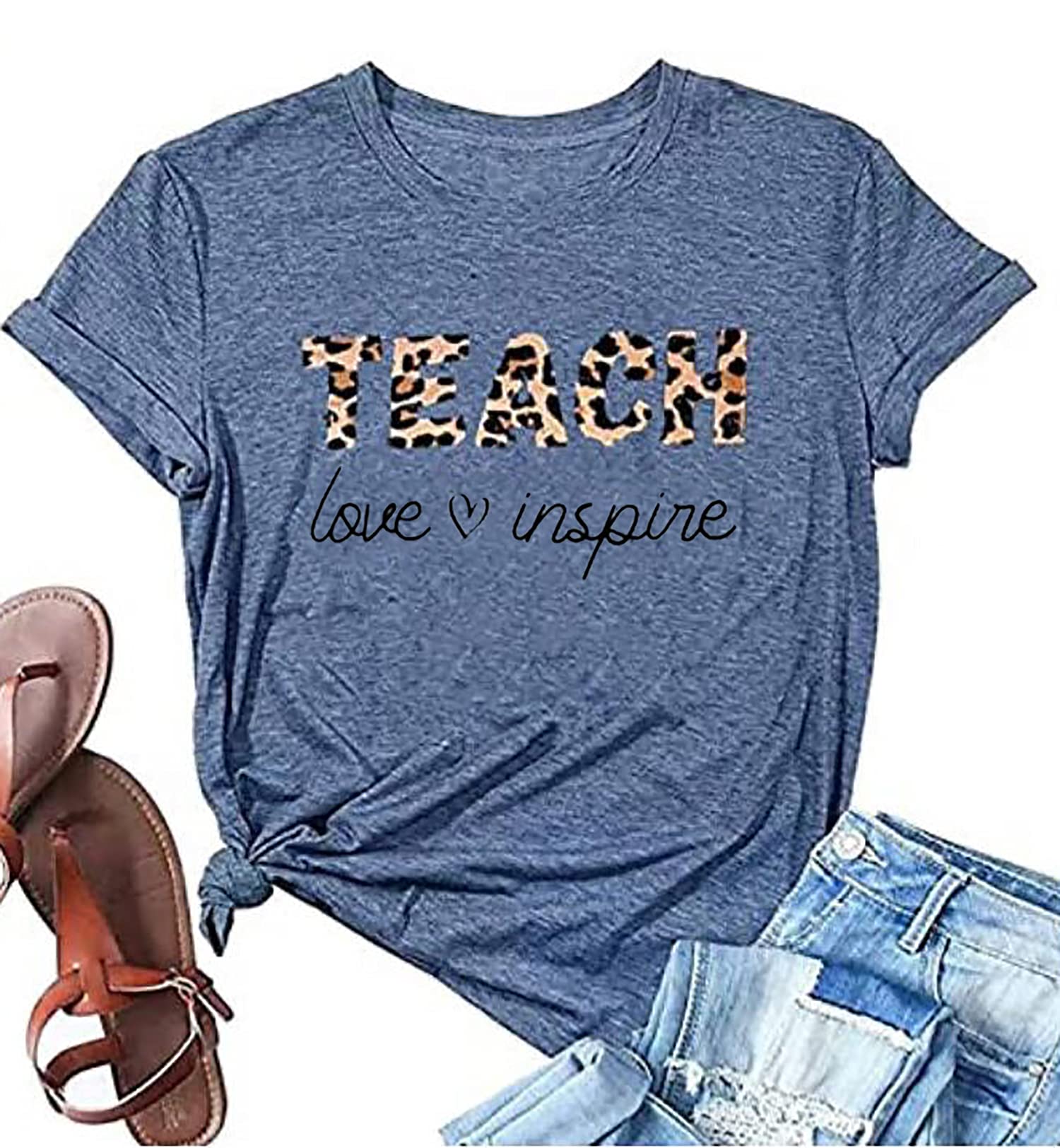 Inspirational 'Teaching Future Leaders' Graphic T-Shirt for Women Teachers - Motivational Gift Tee for Educators - Comfortable Cotton Top (Navy Blue, Large) - Perfect for Classroom, Teacher Appreciation Week & School Events