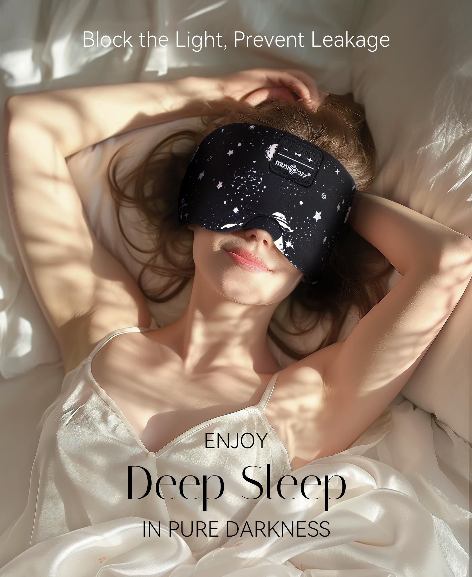 Musicozy Bluetooth Sleep Headphones & Eye Mask - Wireless 5.4 Headband with Adjustable Comfort for Sleeping, Meditation & Travel | Soft Sleeping Headphones for Side Sleepers & Airplane Use