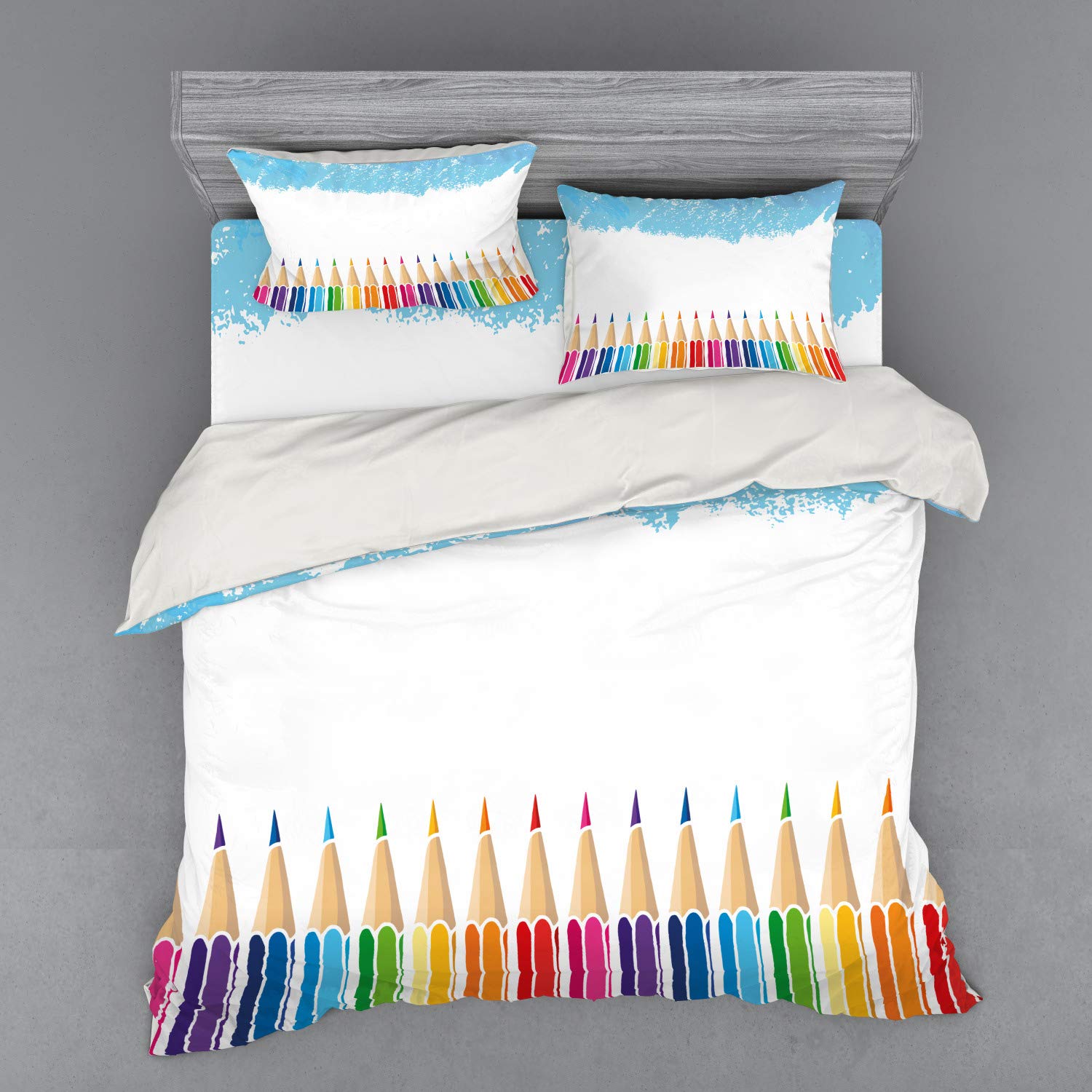 Ambesonne Rainbow Duvet Cover Set | Dry Paint Technique Pencil Strokes King Size 4-Piece Bedding with Shams & Fitted Sheet | Vibrant Multicolor Modern Bedroom Decor | Perfect for Guest Rooms, Kids' Rooms & Bohemian Style Homes