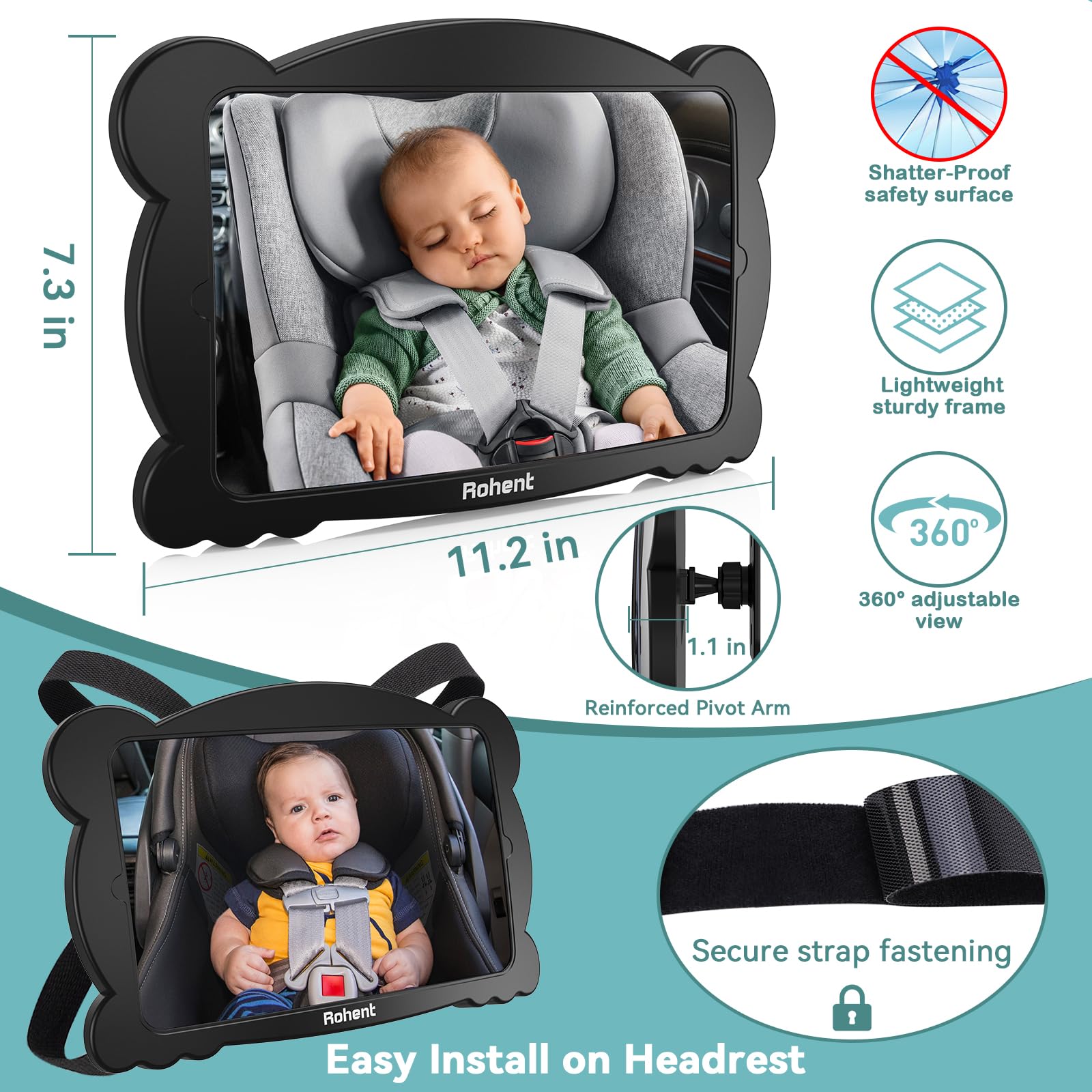 Baby Car Mirror for Rear-Facing Car Seat - Shatterproof & Safe Acrylic, 360° Adjustable Wide Angle for Clear View, Easy Installation - Perfect for New Parents & Infant Safety | Monitor Your Baby While Driving