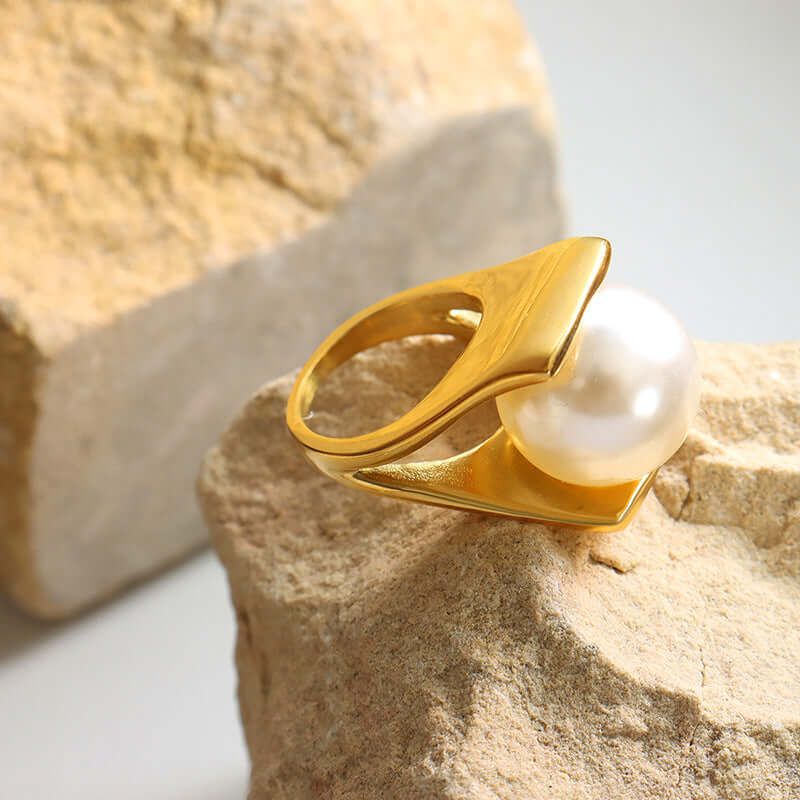 18K Gold Y-Shaped Pearl Cocktail Ring - Elegant Statement Jewelry for Women | Perfect for Parties, Weddings & Special Occasions