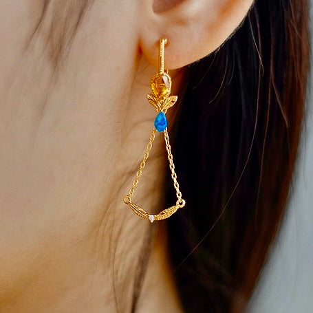 Vintage Citrine & Black Opal Multi-Stone Dangle Earrings | TB1501 | Perfect for Boho Chic, Wedding & Evening Party Jewelry