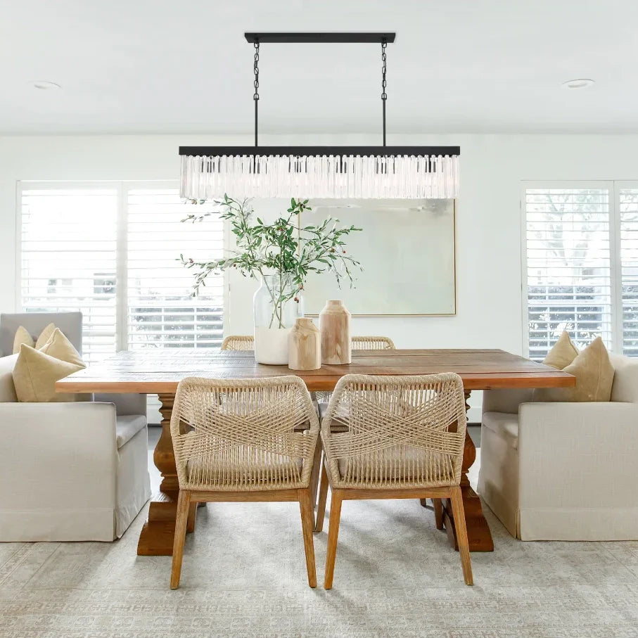 Emilie Crystal Waterfall Rectangle Chandelier - Modern Luxury Ceiling Light Fixture for Dining Room, Living Room & Bedroom | Elegant Home Decor Lighting Solution