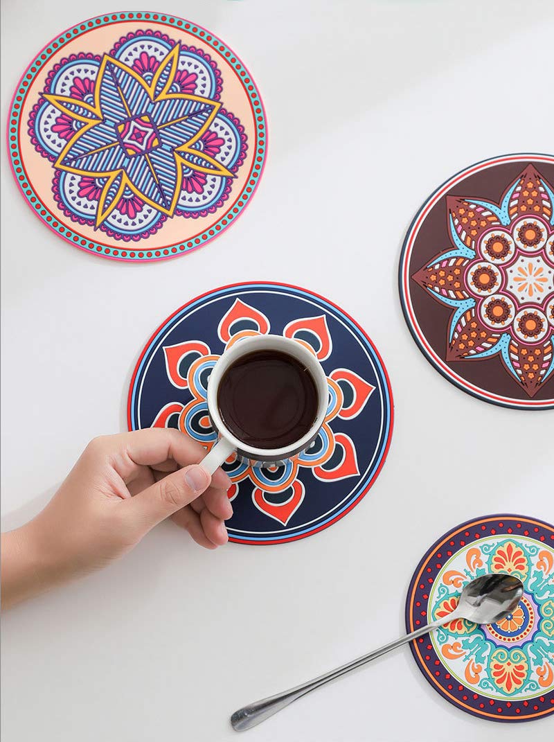 Heat Resistant Silicone Hot Pot Pads - 6.9 Inch Round Kitchen Trivets for Dining Table, Cooking & Serving - Set of 2 (Blue & Pink) - Perfect for Hot Dishes, Pots, Pans & Protecting Countertops