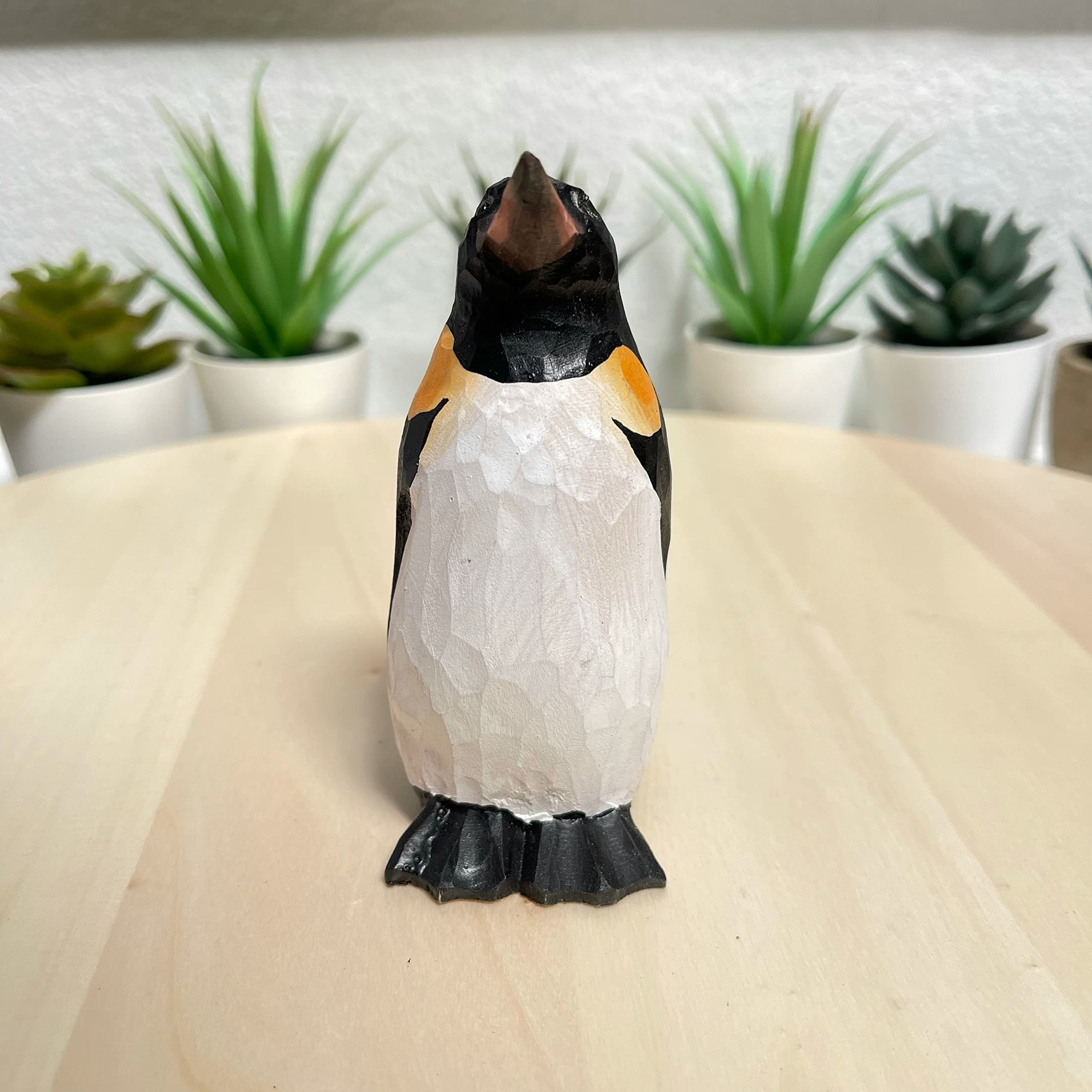 Hand Carved Wood Penguin Sculpture - Unique Home Decor & Gift Idea for Living Room, Office, or Bookshelf Display