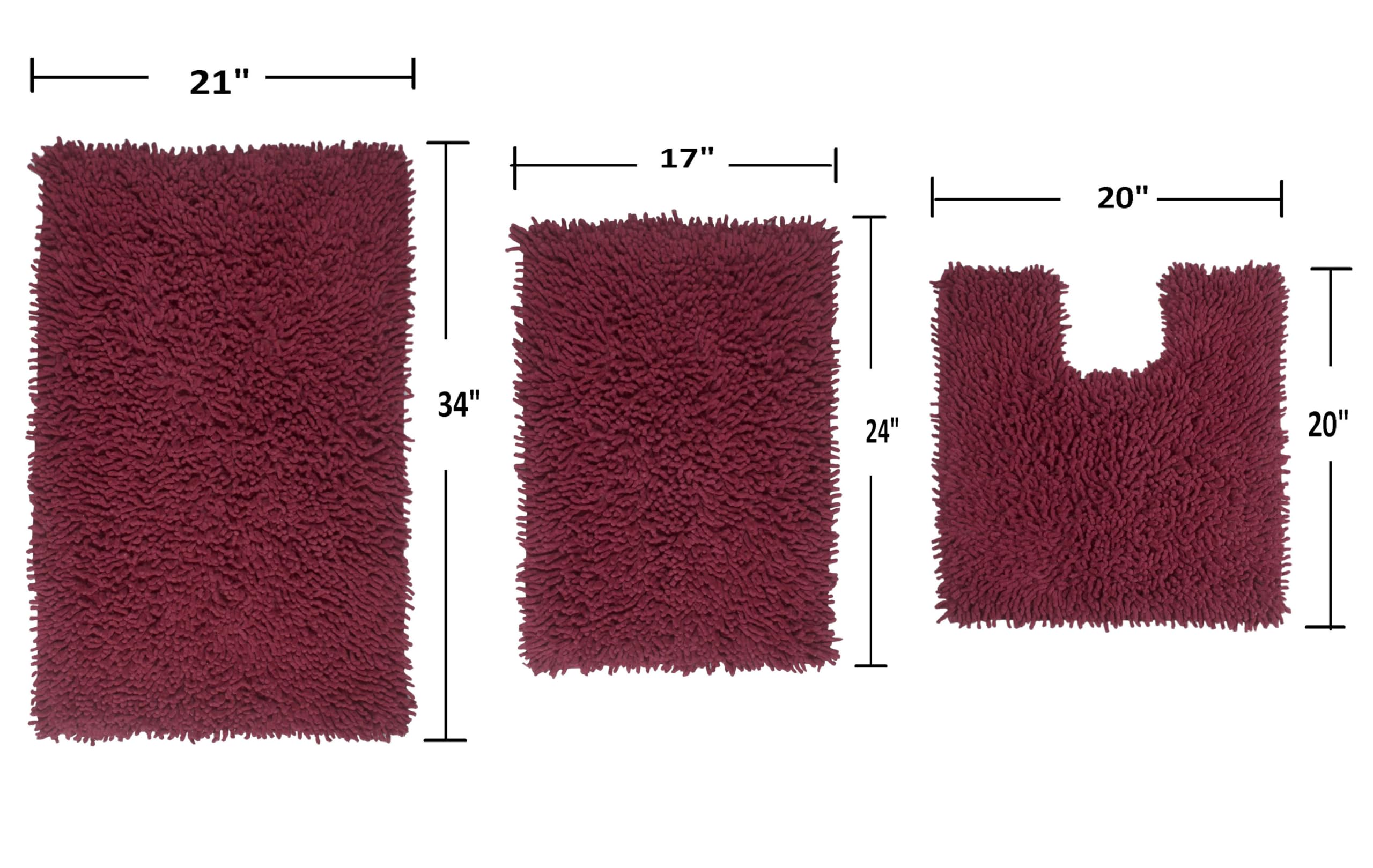Home Weavers Fantasia 100% Cotton Bath Rug Set - Ultra Soft, Absorbent & Washable Non-Slip Bath Mats for Bathroom & Kitchen - 3 Piece Contour Set (Red) - Perfect for Bathroom Safety & Cozy Home Decor