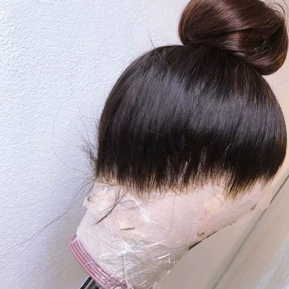 QUINLUX HD Transparent 360 Lace Front Wig - Pre Plucked #1B/#30 Ombre Black to Brown Highlights - 150% Density Silky Straight Human Hair Wig with Baby Hair & Bleached Knots - 14 Inch Remy Lace Wig for Women - Perfect for Daily Wear, Parties & Special Occasions