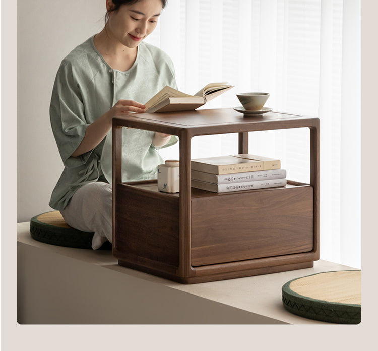 Premium Black Walnut Solid Wood Nightstand with Locking Storage | Modern Bedside Table for Bedroom, Living Room & Office | Durable Wooden Cabinet with Secure Drawer