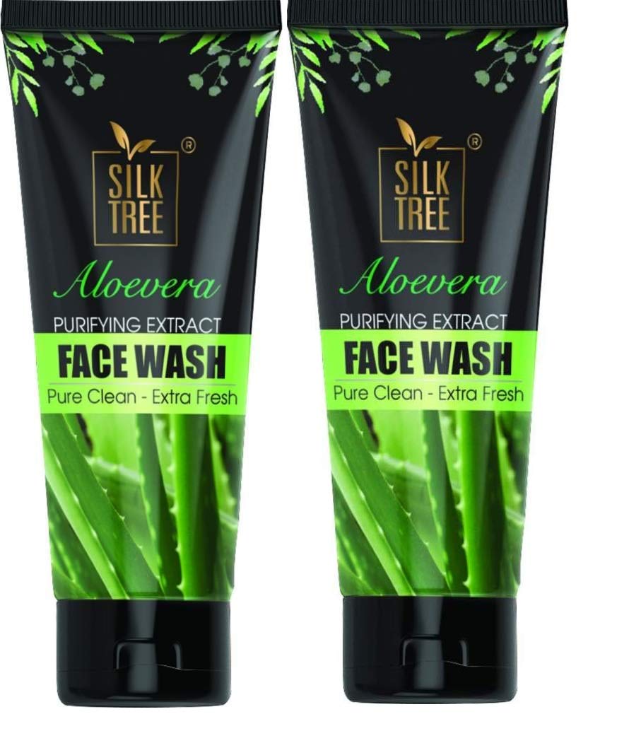 SilkTree Aloe Vera Face Wash for Acne & Oily Skin - 100ml (Pack of 2) - Gentle Cleanser with Natural Aloe Extract for Daily Face Care & Hydration - Perfect for Morning & Night Skincare Routine