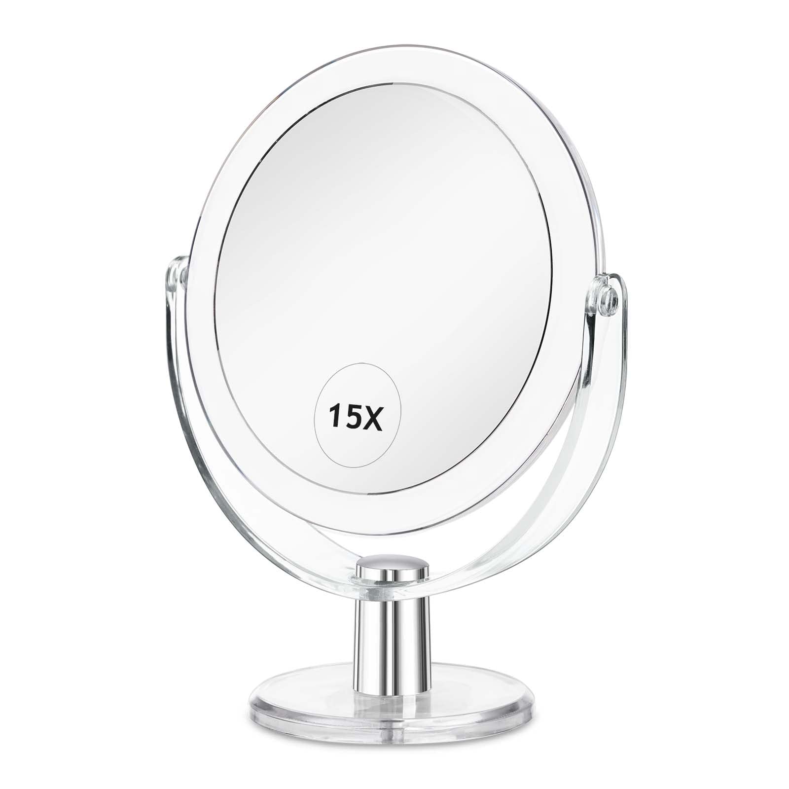 **6.25 Inch Vanity Mirror with Stand - 1X/15X Magnification, 360° Swivel Double-Sided Makeup Mirror for Bathroom, Desk & Travel - Perfect for Makeup, Shaving & Skincare**