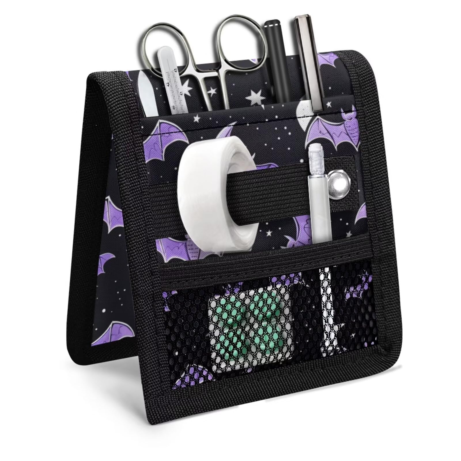 Bat Print Nurse Organizer Bag - 3 Pocket Hospital Pouch for Medical Supplies & Essentials | Perfect for Nurses, Doctors & Healthcare Professionals