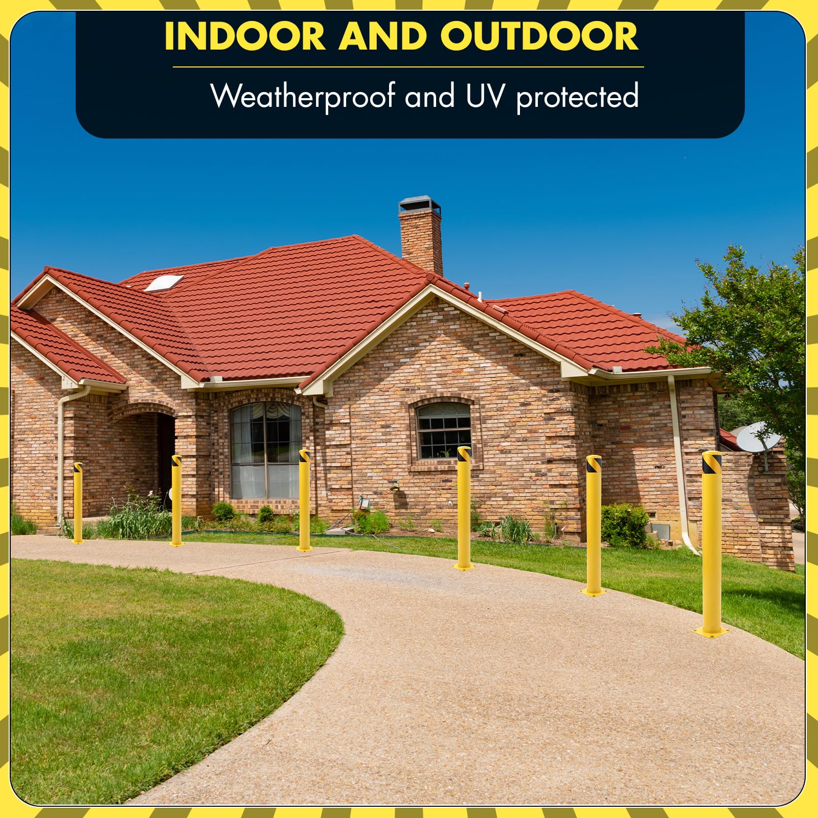 42 x 4.5 Inch Heavy Duty Removable Steel Safety Bollard Posts - Yellow Parking Barriers (6 Pack) for Driveway, Warehouse & Traffic Control