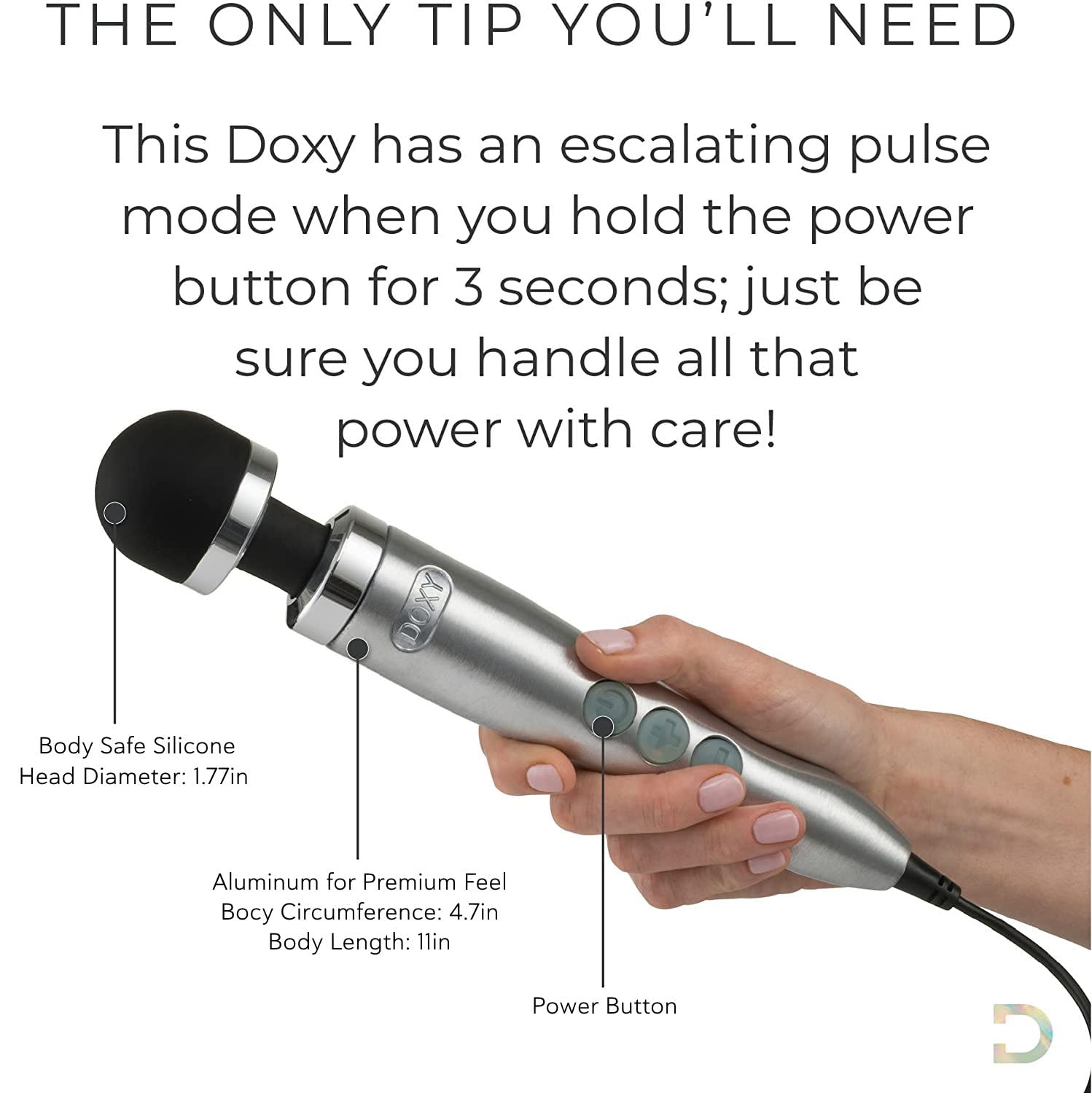 Doxy Die Cast 3 Wand Massager - Silver Silicone Head & Metallic Finish Adult Massager for Relaxation, Compact Neck Massager & Versatile Massage Gun - Lightweight with Removable Head - Perfect for Muscle Relief, Couples Massage & Home Spa Therapy