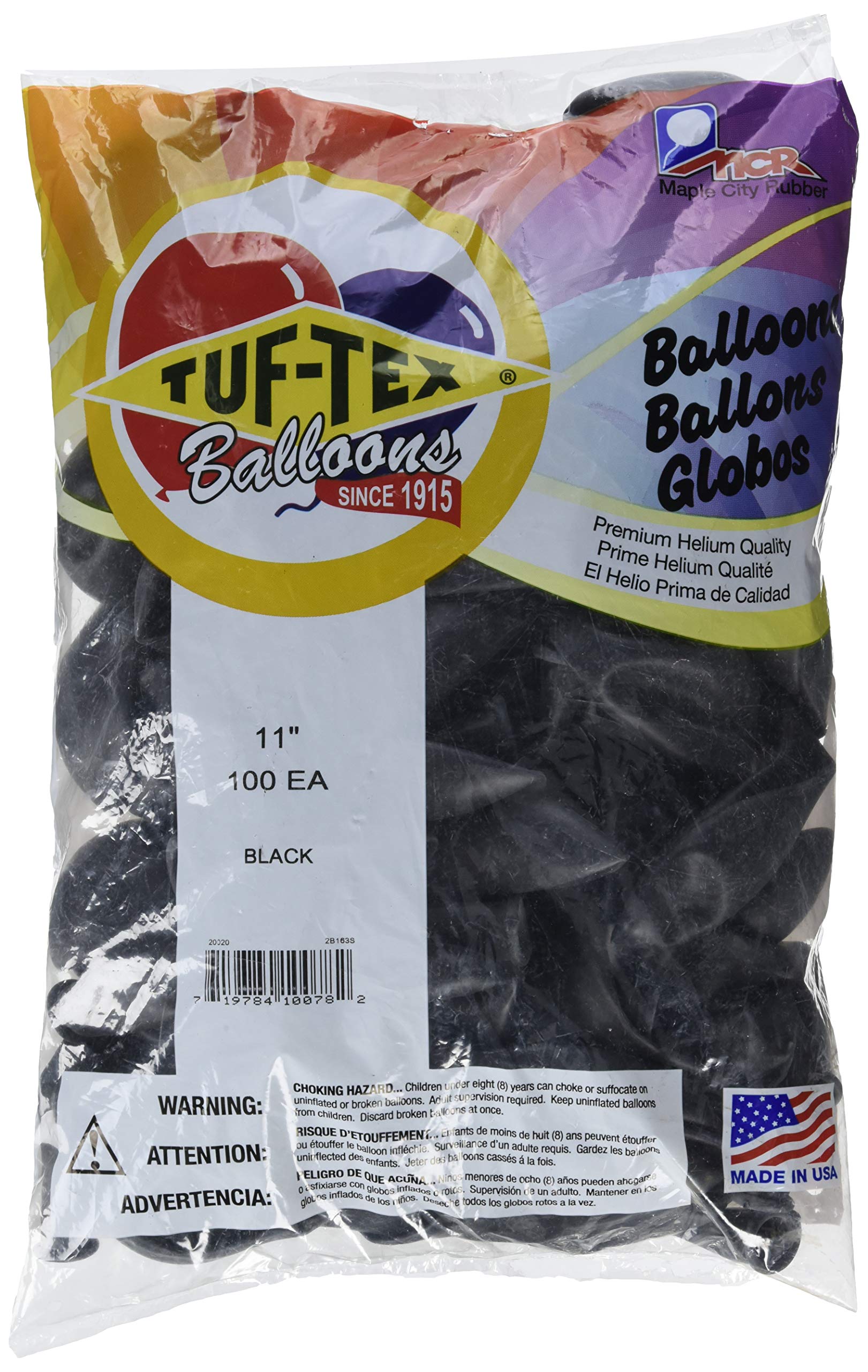 Tuf-Tex 11 Inch Black Latex Balloons for Party Decorations, Birthday Celebrations & Special Events - Pack of 100