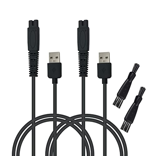 Replacement USB Charger & Cleaning Brush 2-Pack for Skull Shaver Pitbull/Palm/Silver & MicroTouch Solo Razor - Power Cord Accessories for Travel, Home, and Gym Use