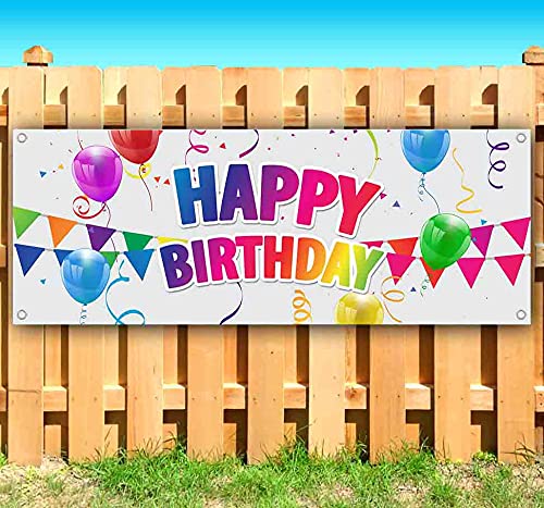 Happy Birthday Balloons Banner - 13 oz Heavy-Duty Vinyl Sign with Metal Grommets | Single-Sided Non-Fabric Decoration for Parties, Events & Celebrations