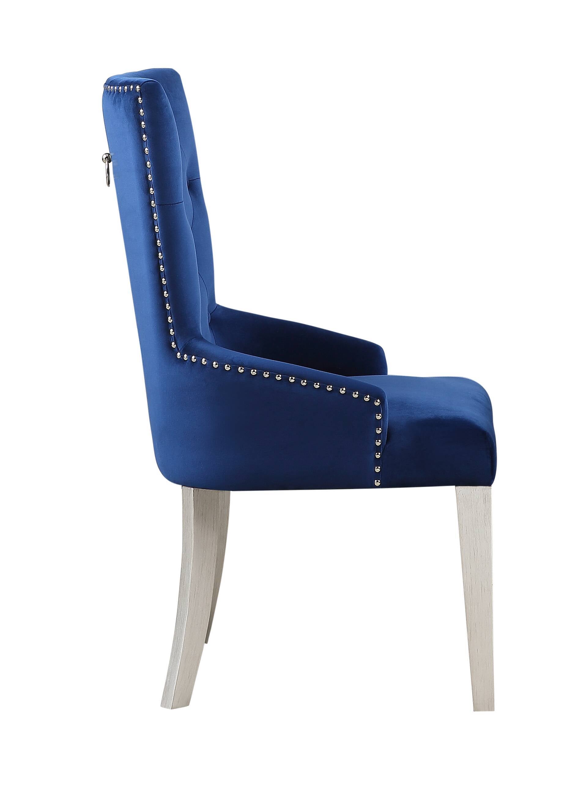 Blue and Antique Platinum Tufted Side Chair - Elegant Accent Chair for Living Room, Bedroom, or Office Decor