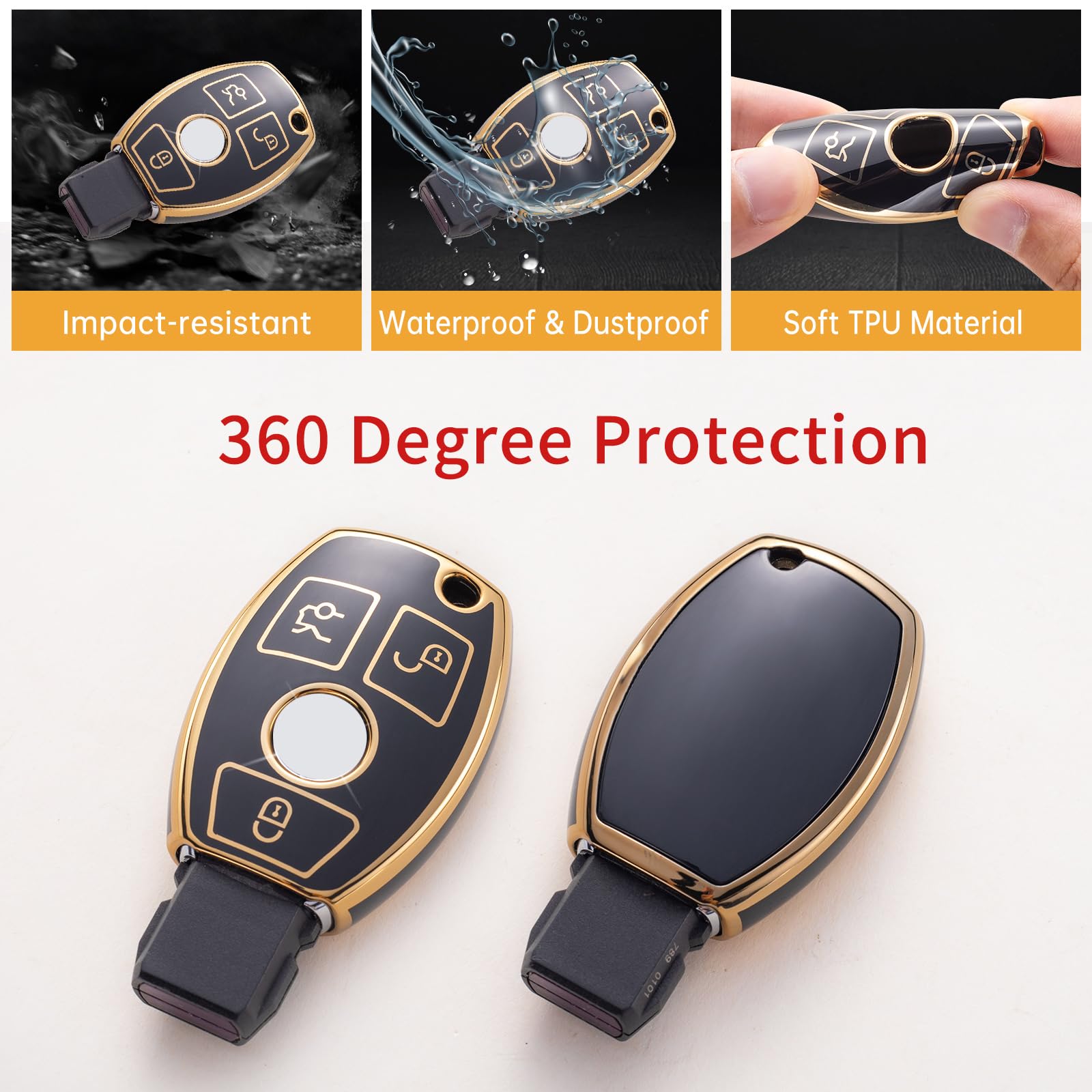 Premium TPU Key Fob Cover for Mercedes Benz A/B/C/E/G/R/S/M/CLS/CLK Class - Soft Protective Shell with Keychain Lanyard - Durable Smart Key Case for Everyday Use & Car Protection