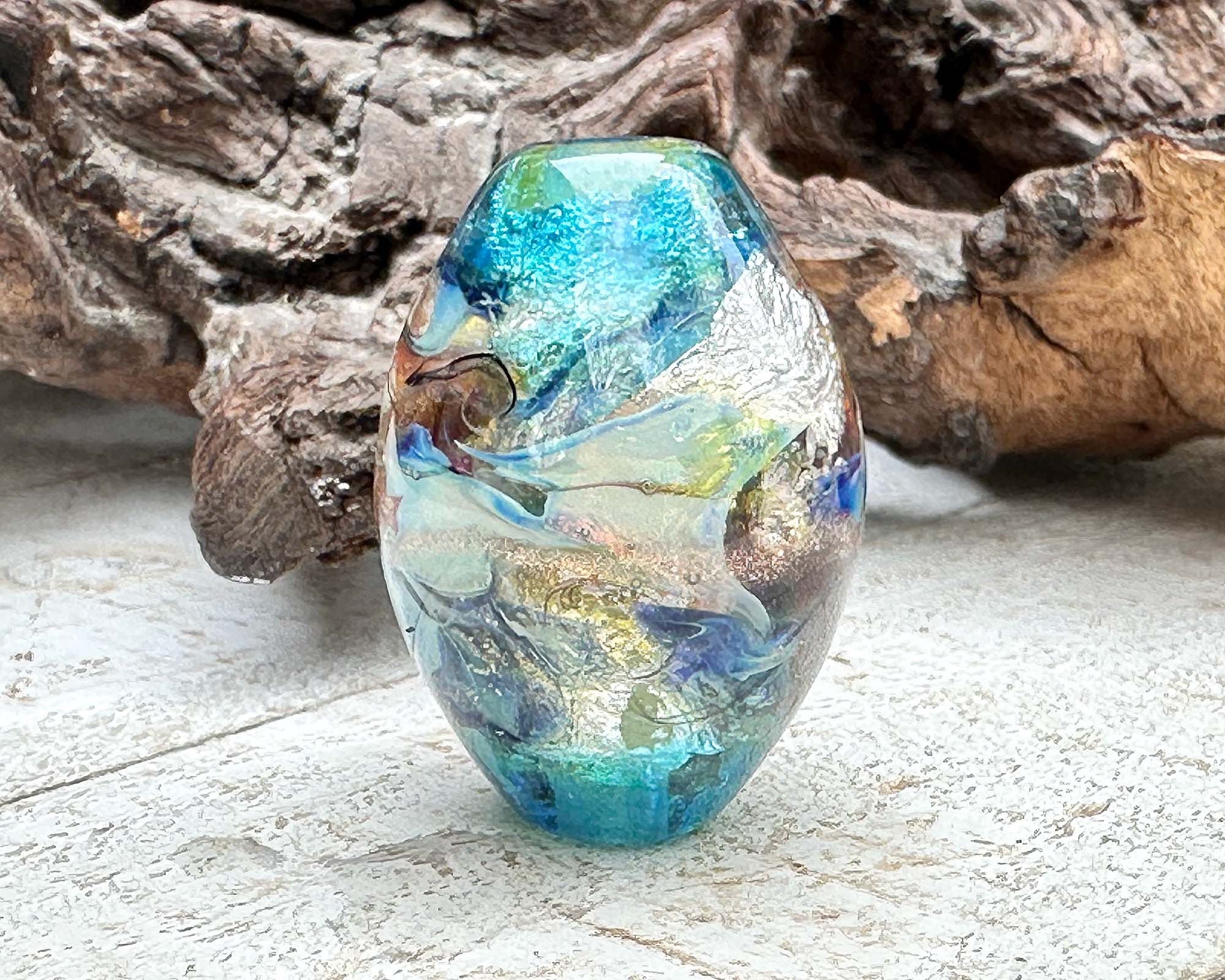 Aqua Galaxy Blue Lampwork Glass Focal Bead for Jewelry Making - Handmade SRA Art Bead for Necklaces, Bracelets & DIY Crafts