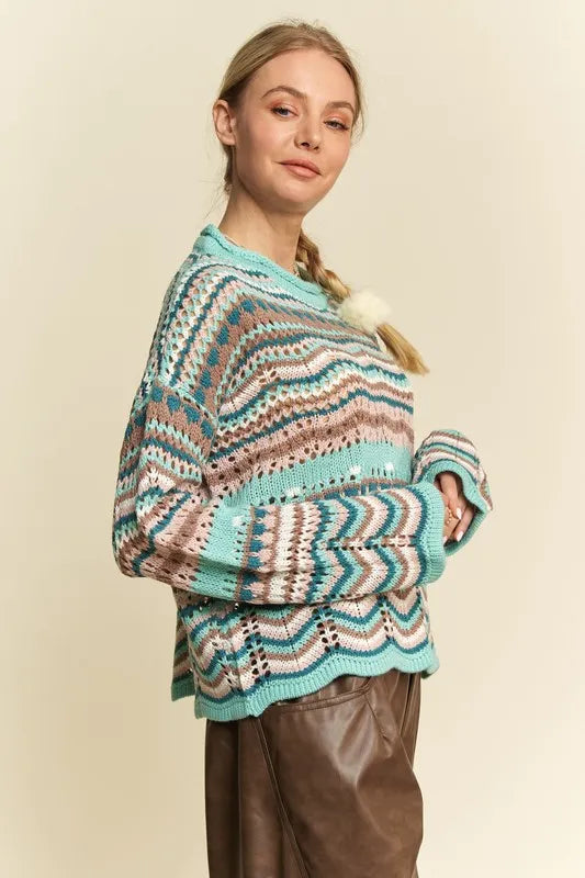Seafoam Green Multi-Textured Resort Sweater Cover Up - Lightweight Beachwear for Women, Perfect for Poolside, Vacation & Summer Outfits