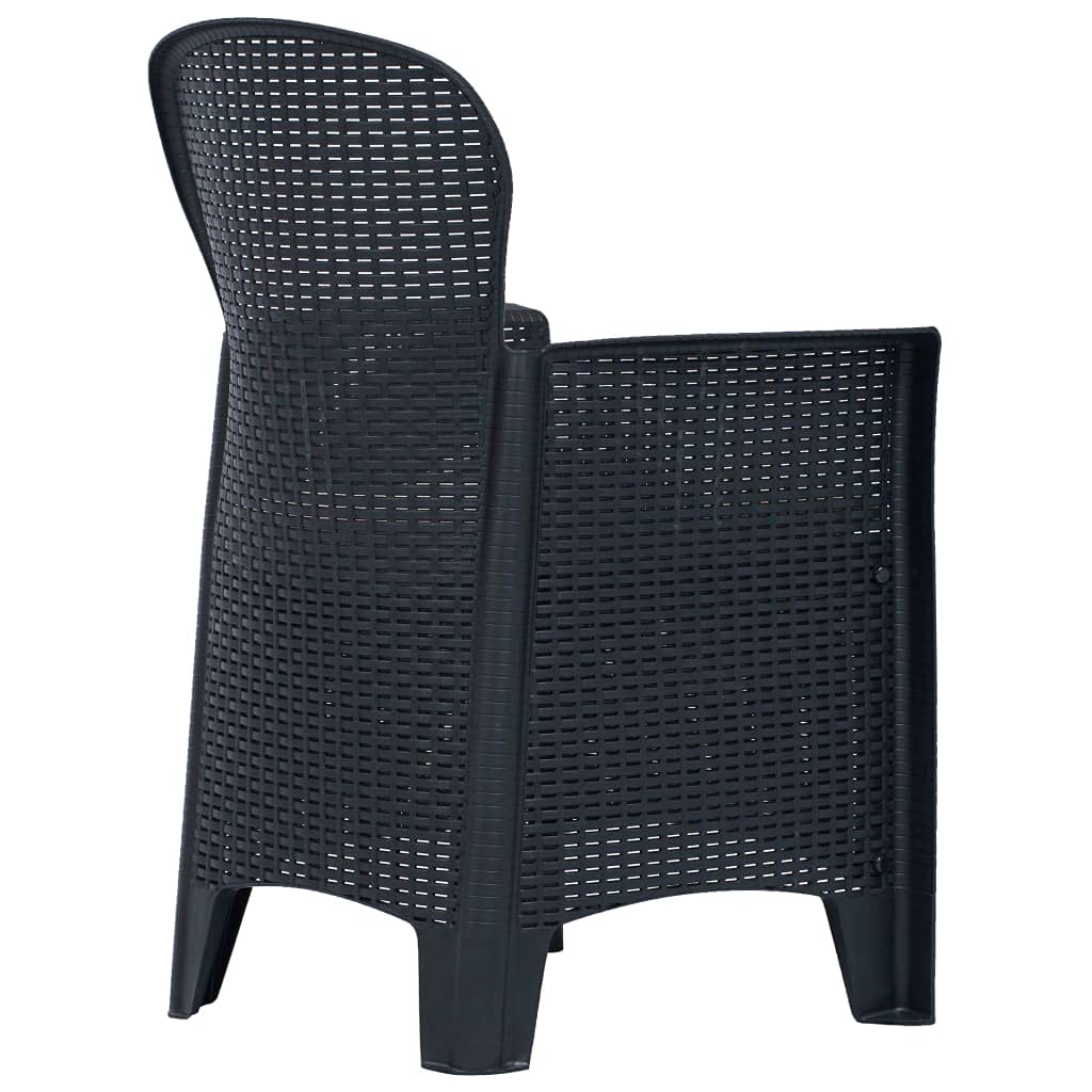 vidaXL 3-Piece Bistro Set, Outdoor Patio Furniture with Rattan Chairs & Cushions, Anthracite Plastic Garden Table Set - Perfect for Backyard, Balcony & Poolside Dining
