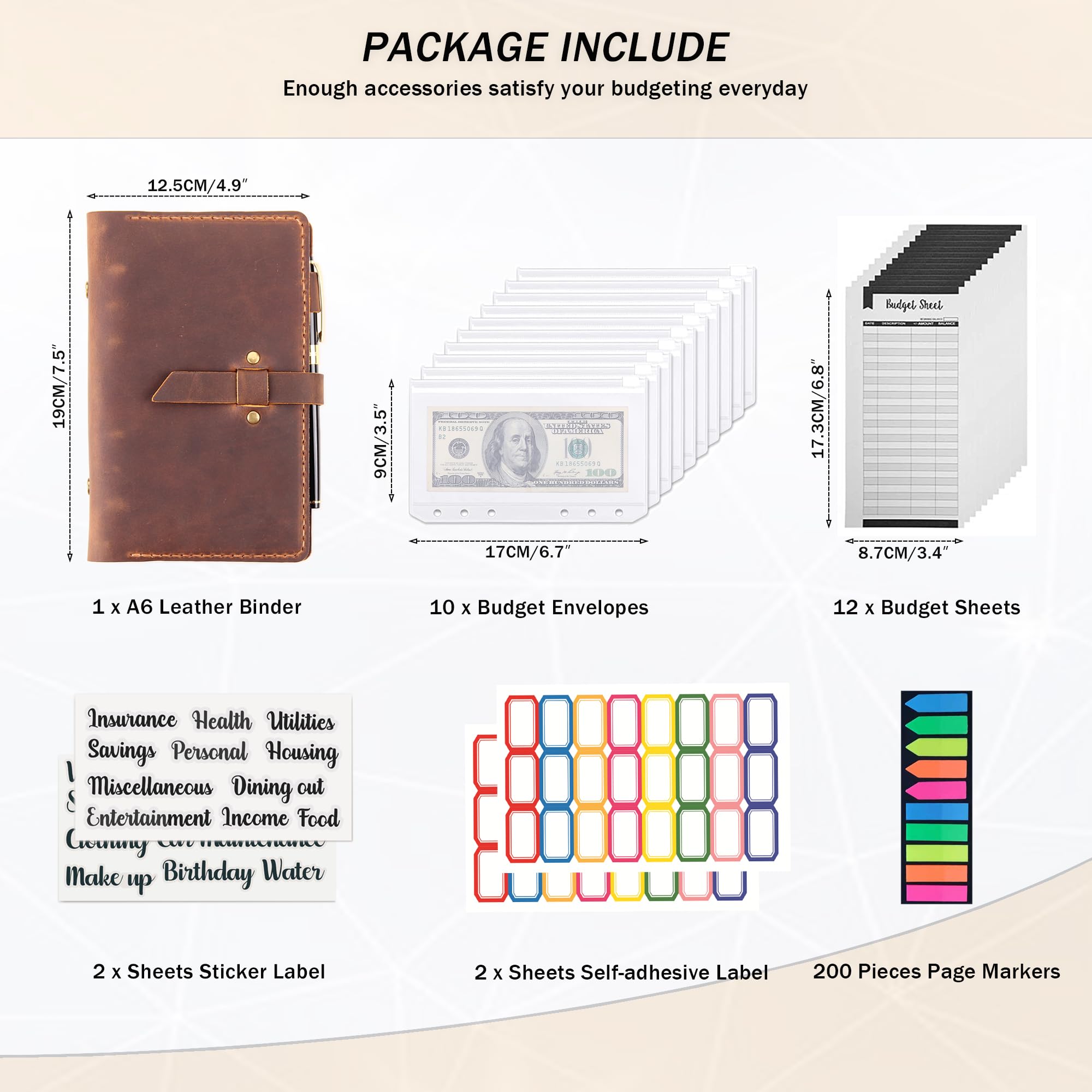Premium Handmade Leather A6 Binder with Cash Envelopes - Money Saving Budget Planner, Cash Organizer for Budgeting & Finance Management - Brown - Perfect for Personal Finance, Cash Envelope System & Expense Tracking