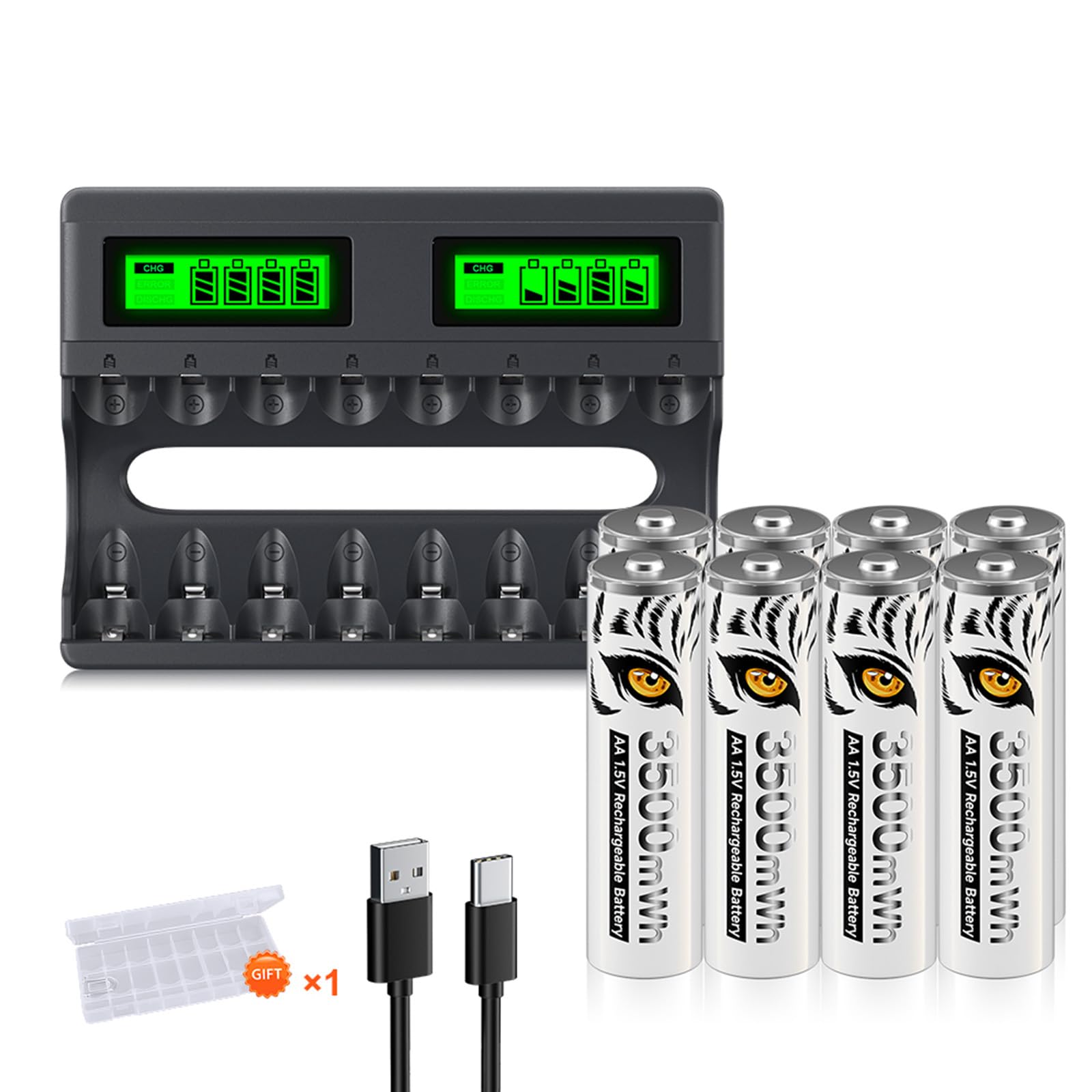 MSPALOCELL 8-Pack AA Lithium Rechargeable Batteries 3500mWh with USB Charger - 1.5V High Capacity Li-ion Battery for Blink Cameras, Wireless Keyboards, Game Controllers & Smart Home Devices