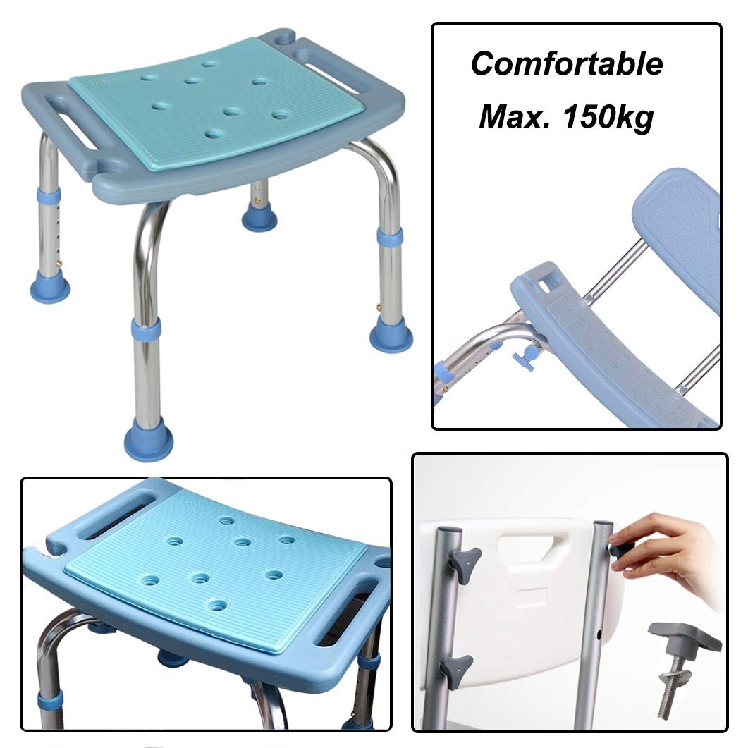 **Adjustable Height Shower Chair - Non-Slip Bath Seat for Elderly, Adults & Disabled - Medical Shower Bench with Safety Backrest - Supports Up to 330 lbs (150kg) - Ideal for Bathroom Safety & Mobility Assistance**
