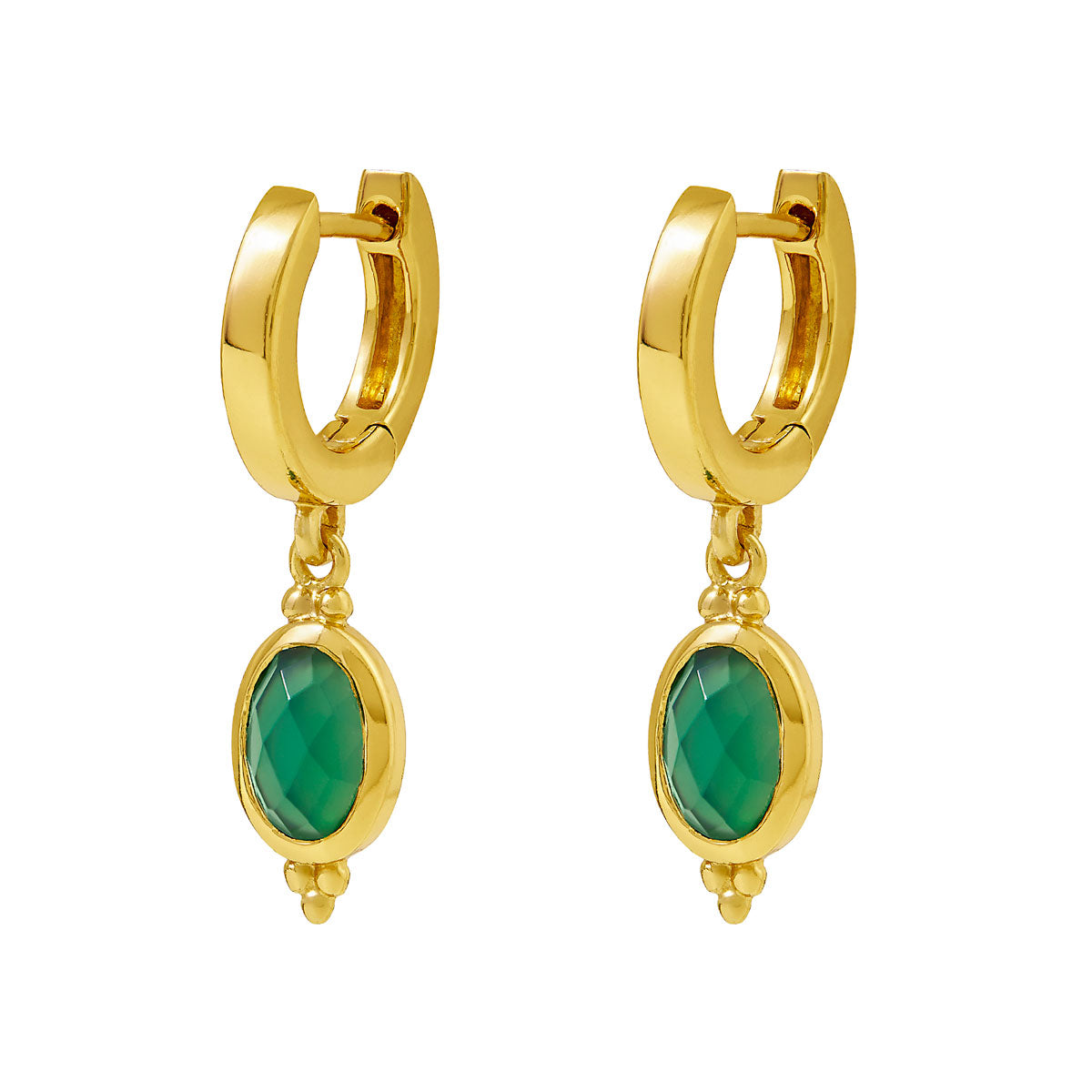 Moon Song Green Onyx Huggie Hoop Earrings in 14K Gold - Elegant Dainty Stud Earrings for Women, Perfect for Everyday Wear & Special Occasions