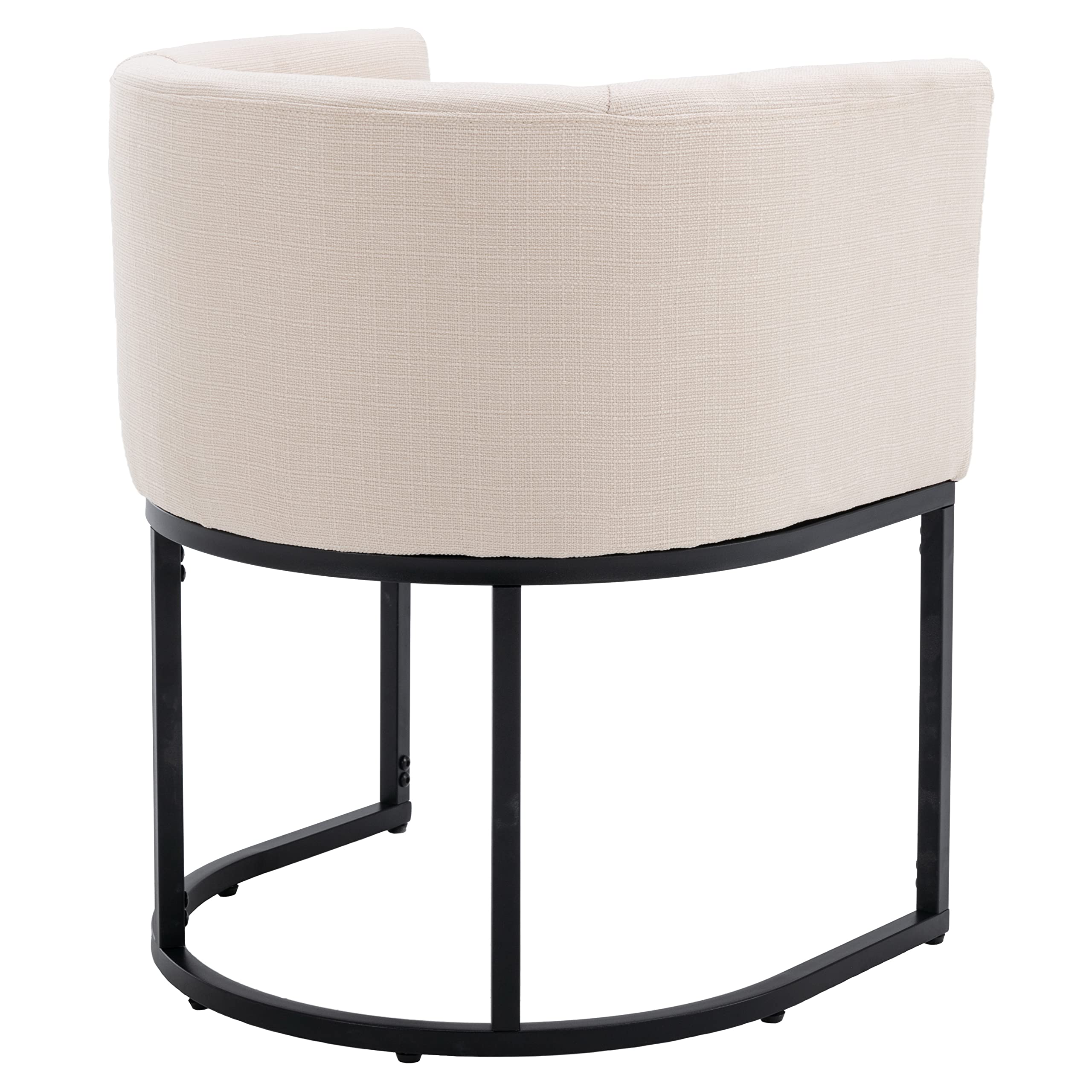 Mid Century Modern Dining Chairs - Linen Upholstered Armchairs with Wooden Back & Black Legs - Accent Side Chairs for Kitchen, Living Room & Dining Room - Cream Fabric - Perfect for Entertaining & Home Decor