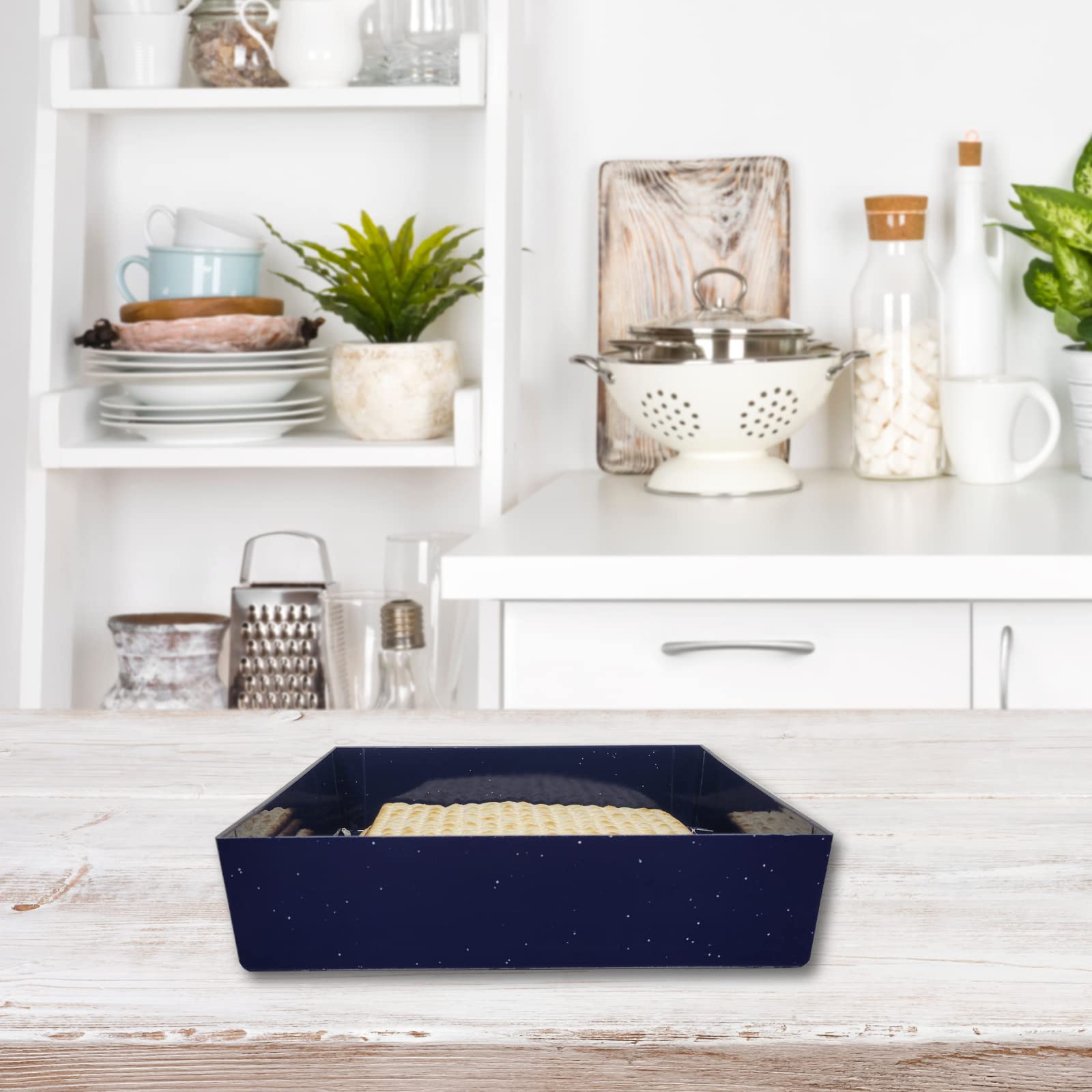 Rite Lite Square Clear Matzah Tray with Jerusalem Glitter Design - Elegant Passover Seder Plate for Matzah, Kosher Holiday Serving - Perfect for Jewish Holidays, Home Decor & Gift Giving