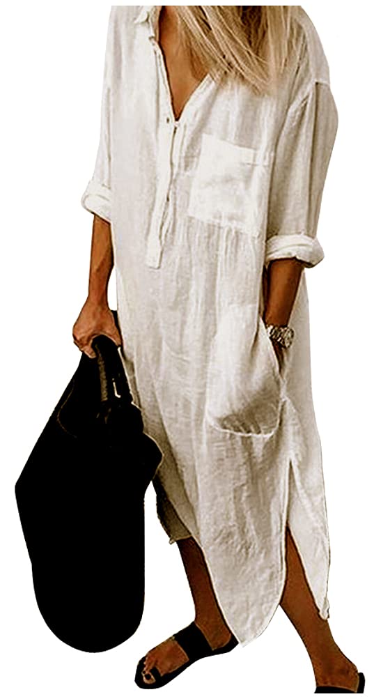 ARJOSA Women's Long Sleeve Button Down Shirt Dress - Stylish Blouse Caftan Kaftan for Beach Cover Up, Summer Outfits & Casual Wear | Perfect for Vacations, Poolside Lounging & Boho Fashion