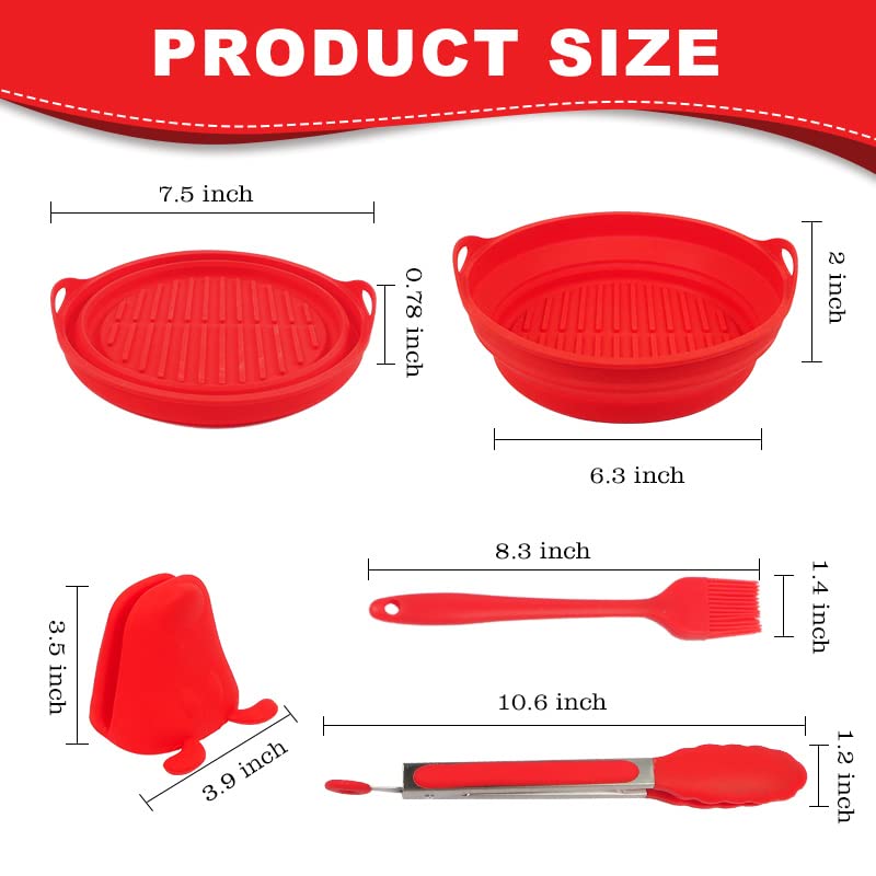 2-Pack Reusable 7.5 Inch Silicone Air Fryer Liners for 3-5 QT Air Fryers - Non-Stick, Food Grade, Dishwasher Safe - Perfect for Roasting, Baking & Frying Chicken Wings, French Fries & Vegetables