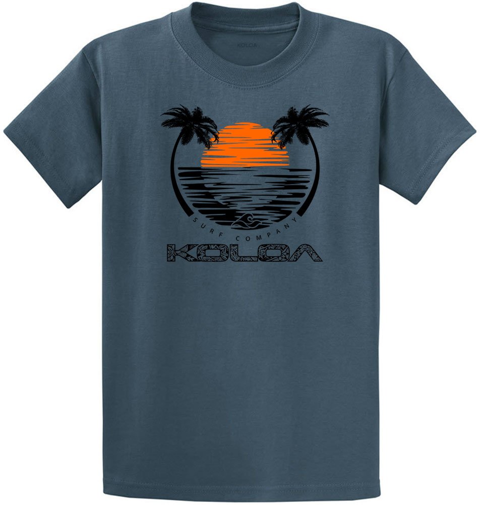 Koloa Surf Sunset with Palms Heavyweight T-Shirt for Men - Regular, Big & Tall Sizes - Beachwear, Casual Outfit & Hawaiian Vacation Style