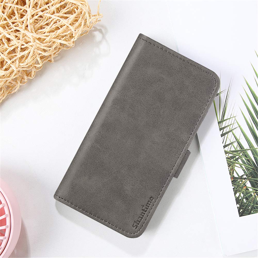 Premium Leather Wallet Case for Vivo Y20/Y20i - Slim Flip Cover with Card Slots & Magnetic Closure | Soft TPU Back | Grey | Perfect for Business & Travel Use