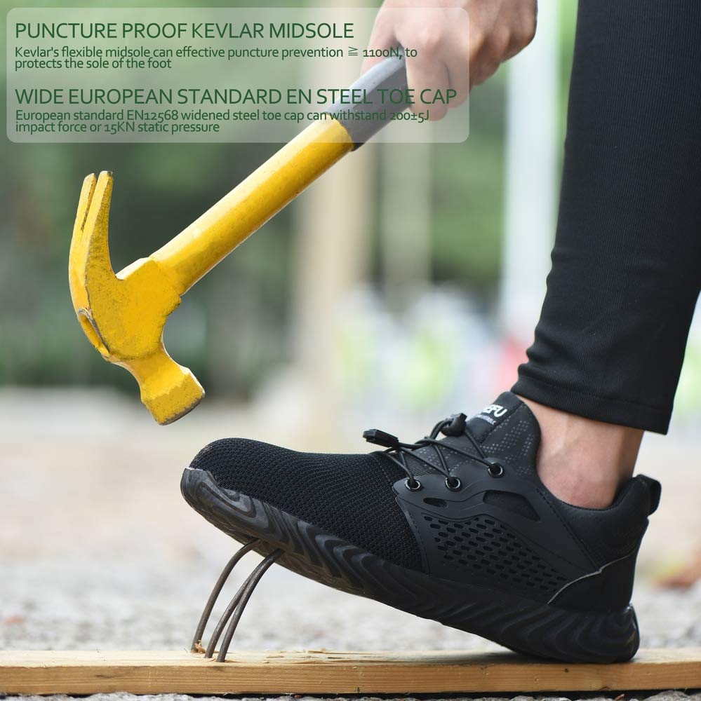 KINOW Steel Toe Safety Work Shoes for Men & Women - Slip Resistant, Lightweight Industrial Construction Sneakers - Perfect for Outdoor Work, Warehouse, and Heavy Duty Jobs