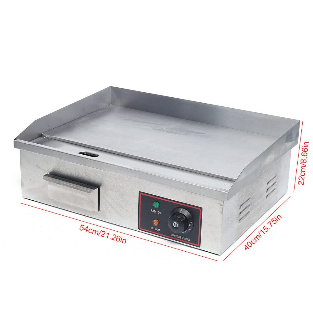 Commercial Electric Griddle Flat Top Grill - 50°C to 300°C Adjustable Temperature, 1.6kW Stainless Steel Hot Plate for BBQ, Pancakes & Burgers - Perfect for Restaurants, Food Trucks & Home Kitchens