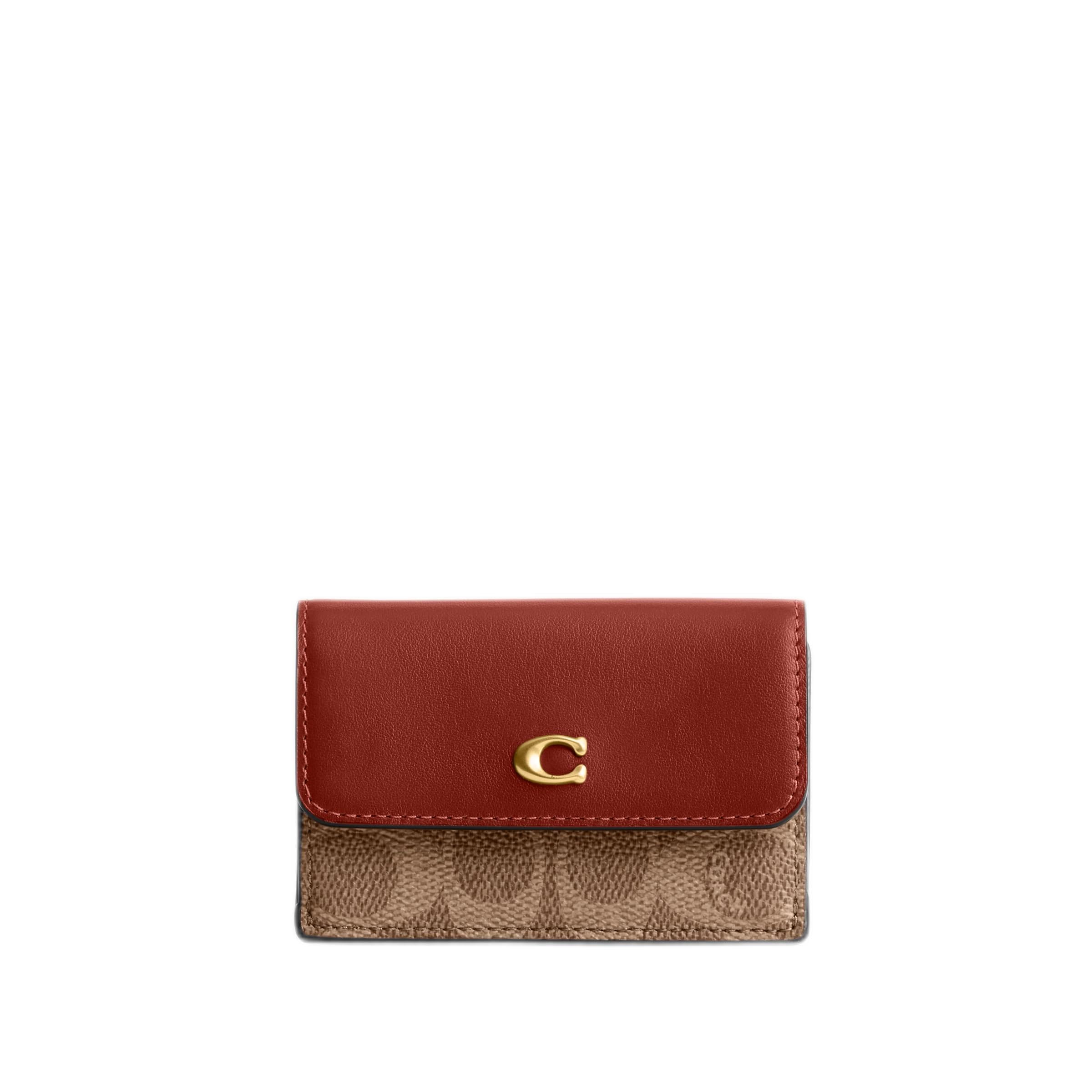 Coach Women's Essential Coated Canvas Signature Mini Trifold Wallet - B4/Tan Rust (One Size) | Compact & Stylish RFID-Blocking Wallet for Everyday Use, Travel & Gift Giving
