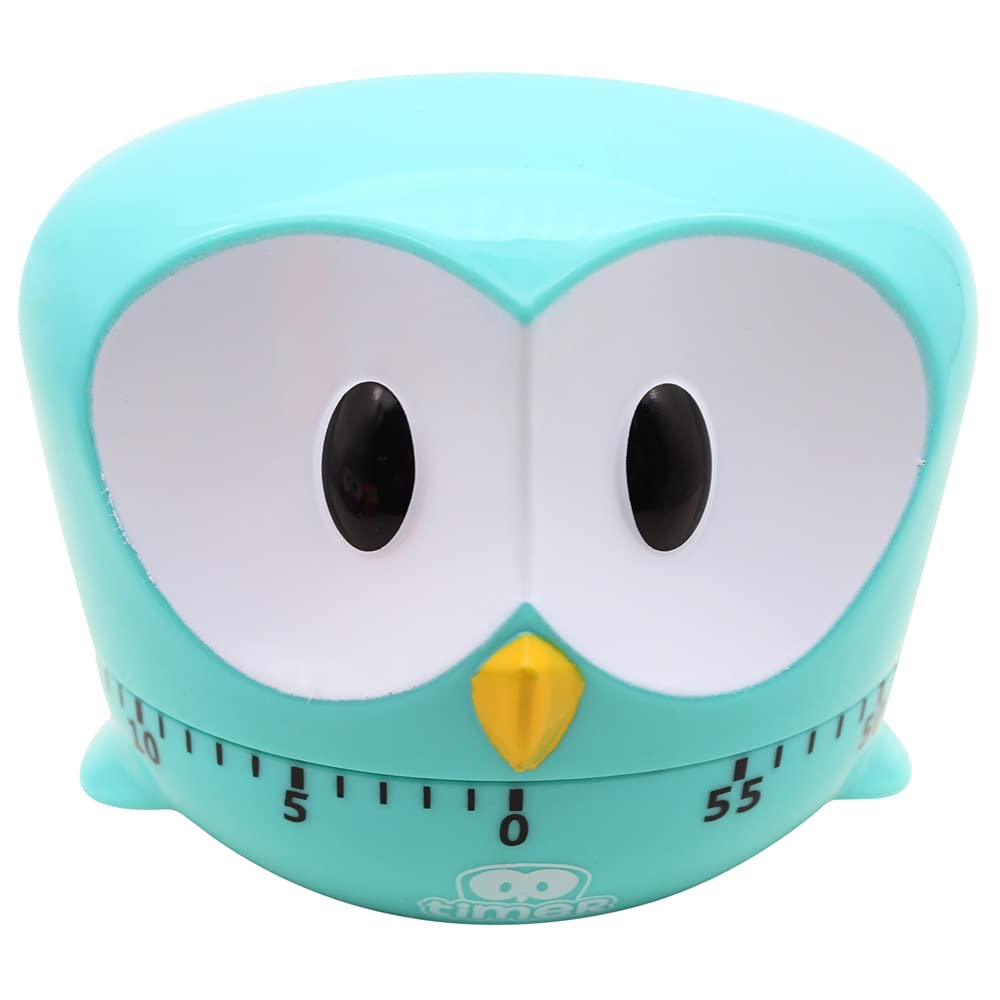 60 Minute Kitchen Timer - Cute Owl Shaped Manual Cooking Timer with Loud Alarm for Baking, Eggs, BBQ - Blue Desktop Decorative Countdown Clock for Home & Office Use